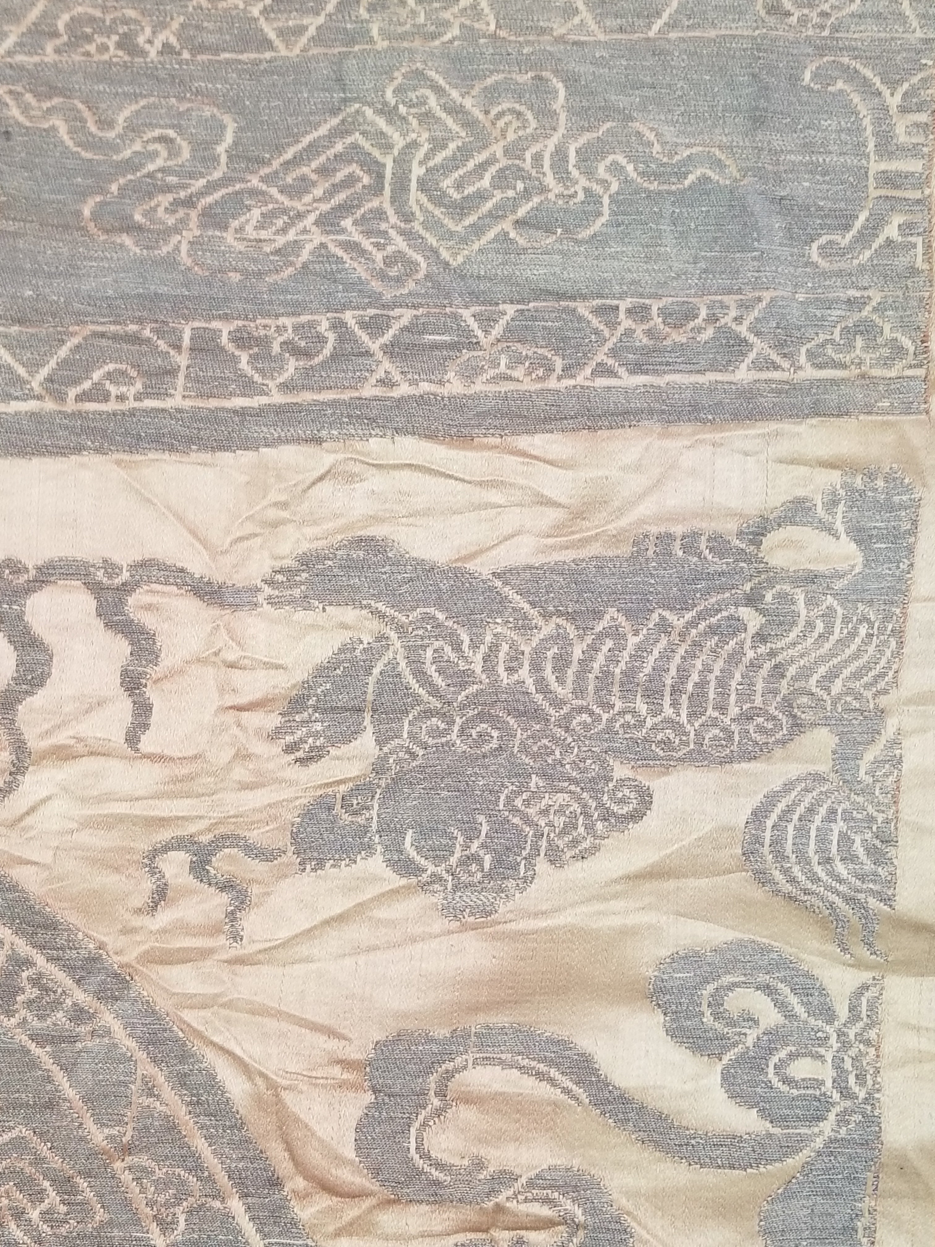 Antique Ming Dyansty Buddhist & Chinese Symbolic Motifs Brocade Textile 315x89cm