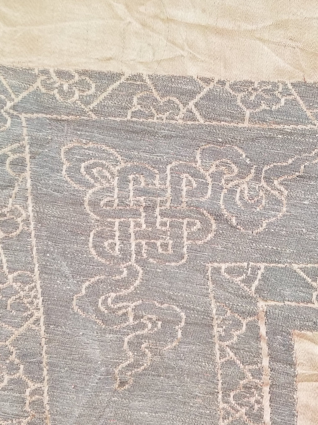 Antique Ming Dyansty Buddhist & Chinese Symbolic Motifs Brocade Textile 315x89cm
