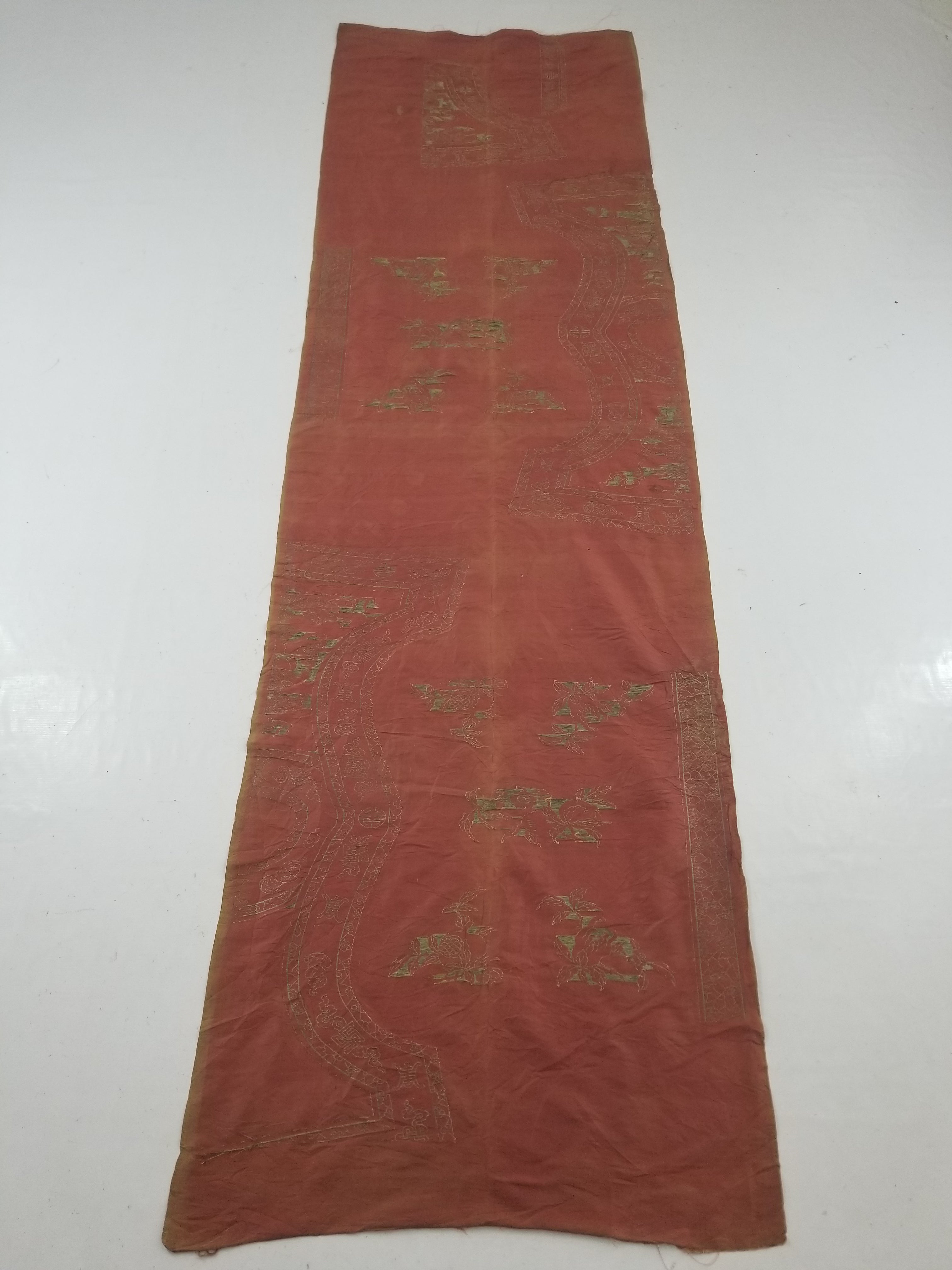 Antique Ming Dyansty Buddhist & Chinese Symbolic Motifs Brocade Textile 315x89cm