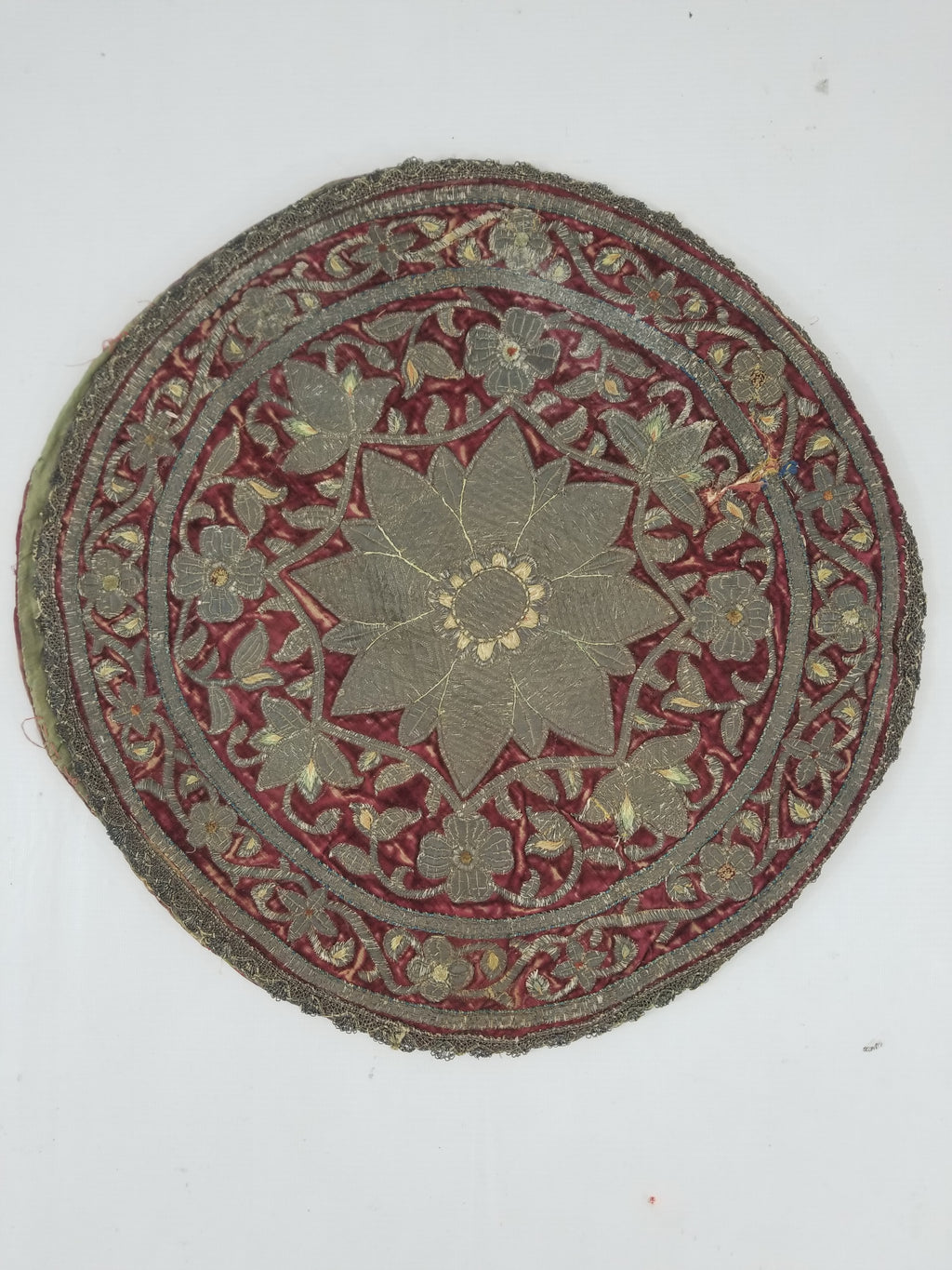 Antique Ottoman Silver Metallic Embroidered Velvet Tapestry Panel 47x46cm