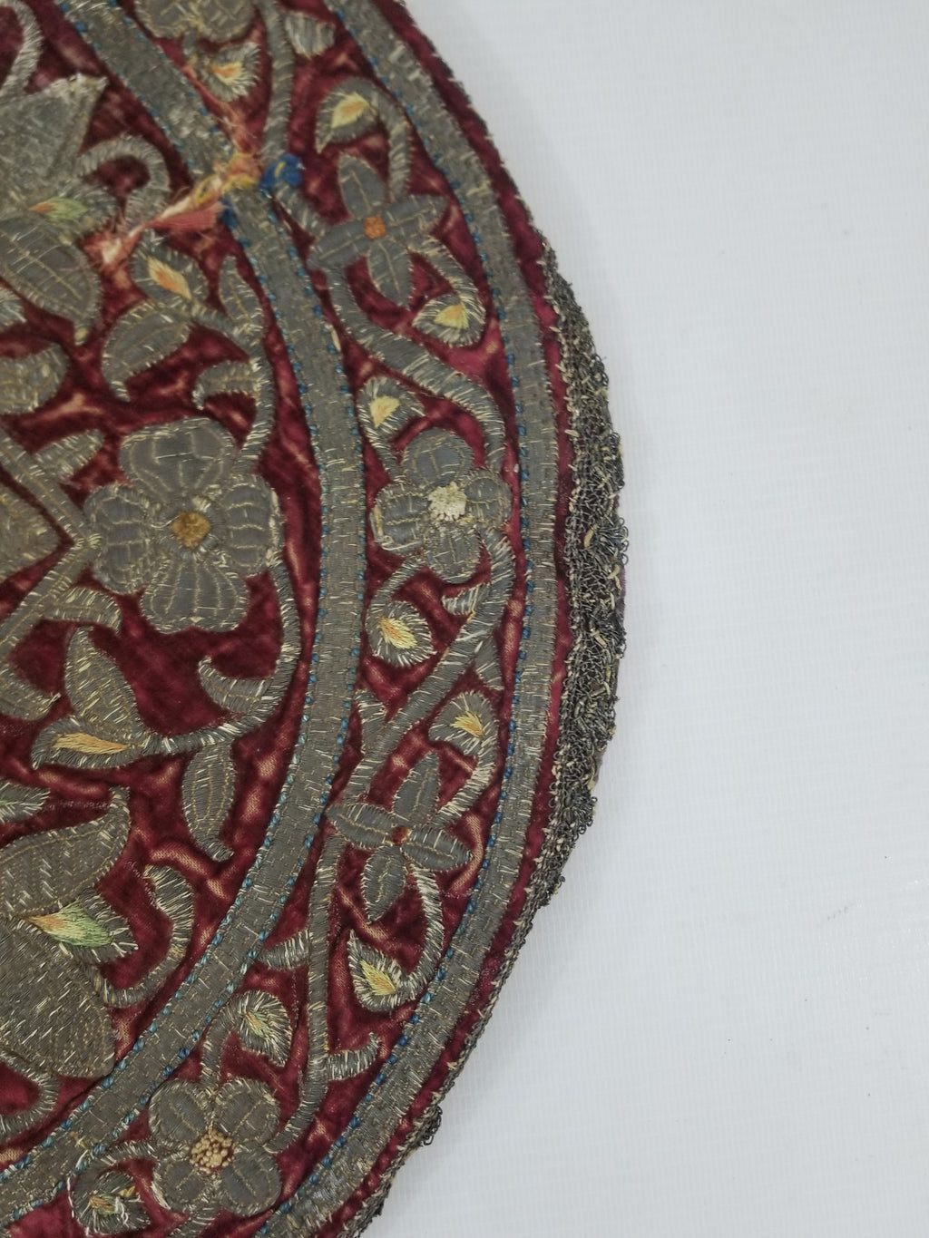 Antique Ottoman Silver Metallic Embroidered Velvet Tapestry Panel 47x46cm