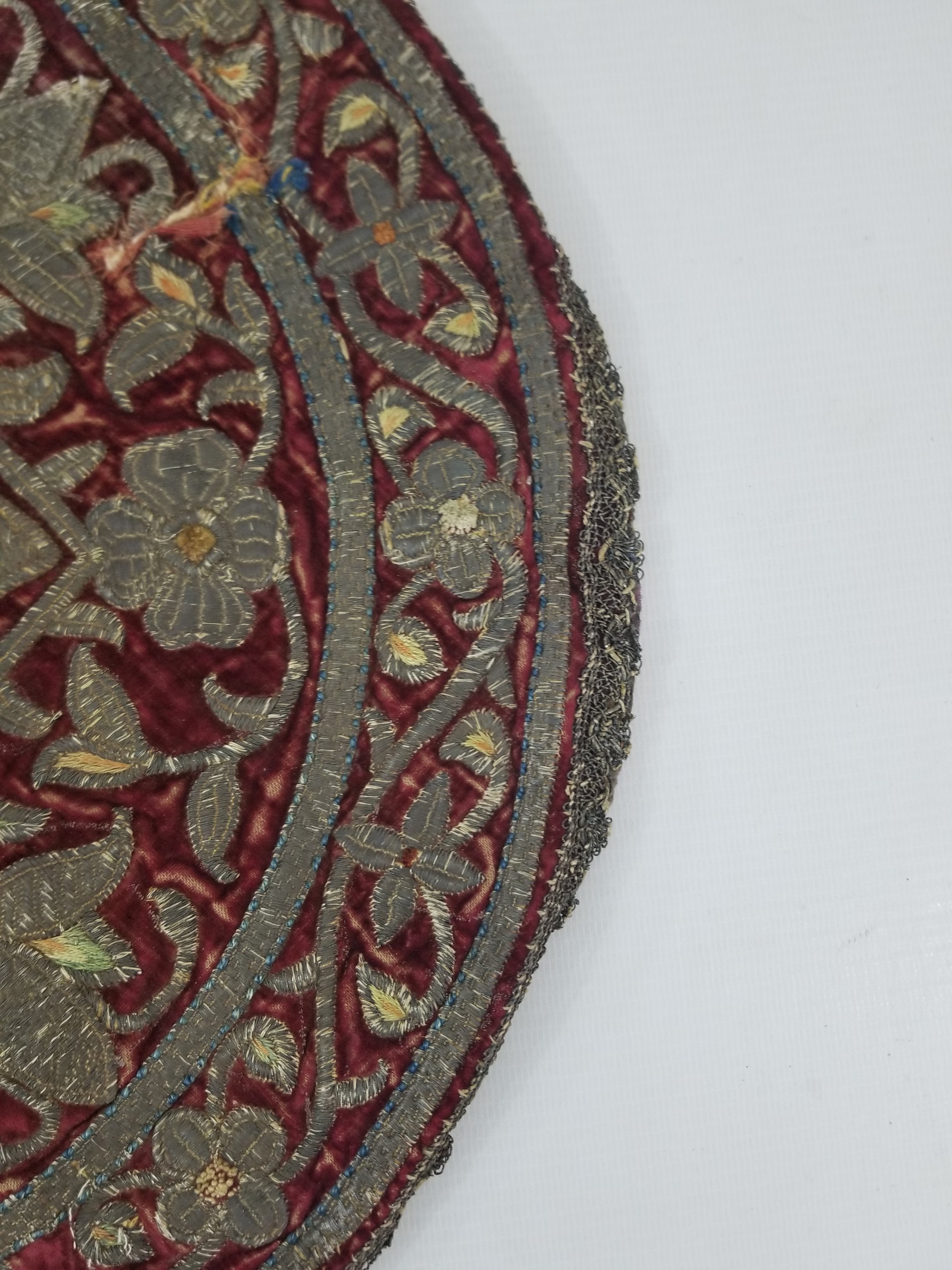 Antique Ottoman Silver Metallic Embroidered Velvet Tapestry Panel 47x46cm