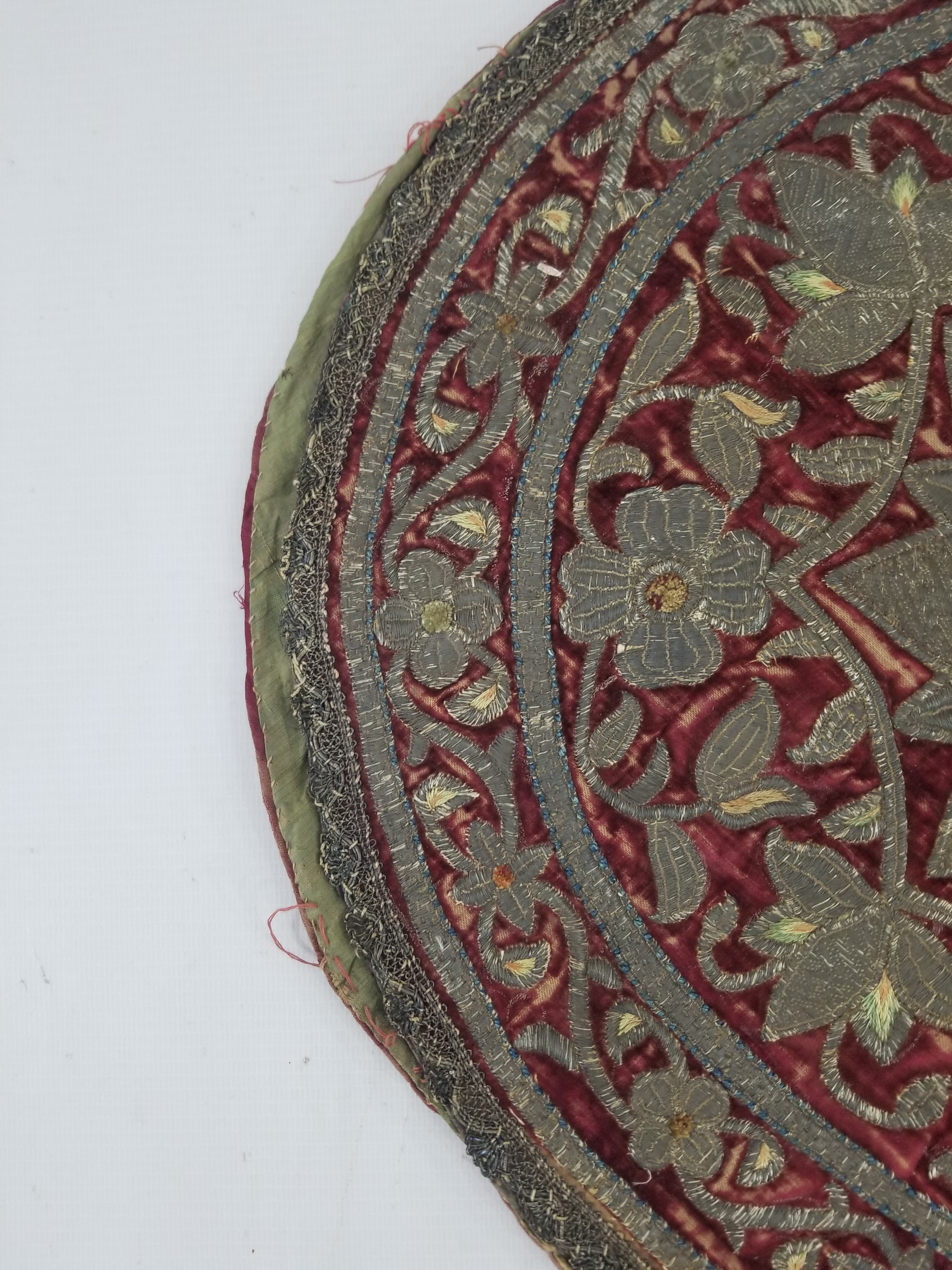 Antique Ottoman Silver Metallic Embroidered Velvet Tapestry Panel 47x46cm