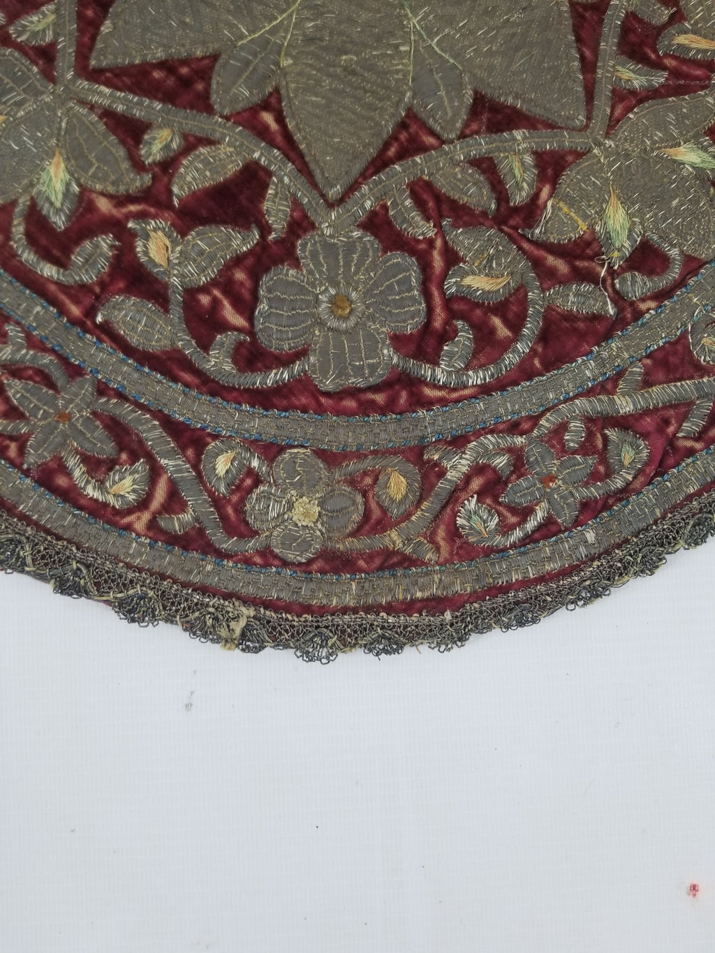 Antique Ottoman Silver Metallic Embroidered Velvet Tapestry Panel 47x46cm