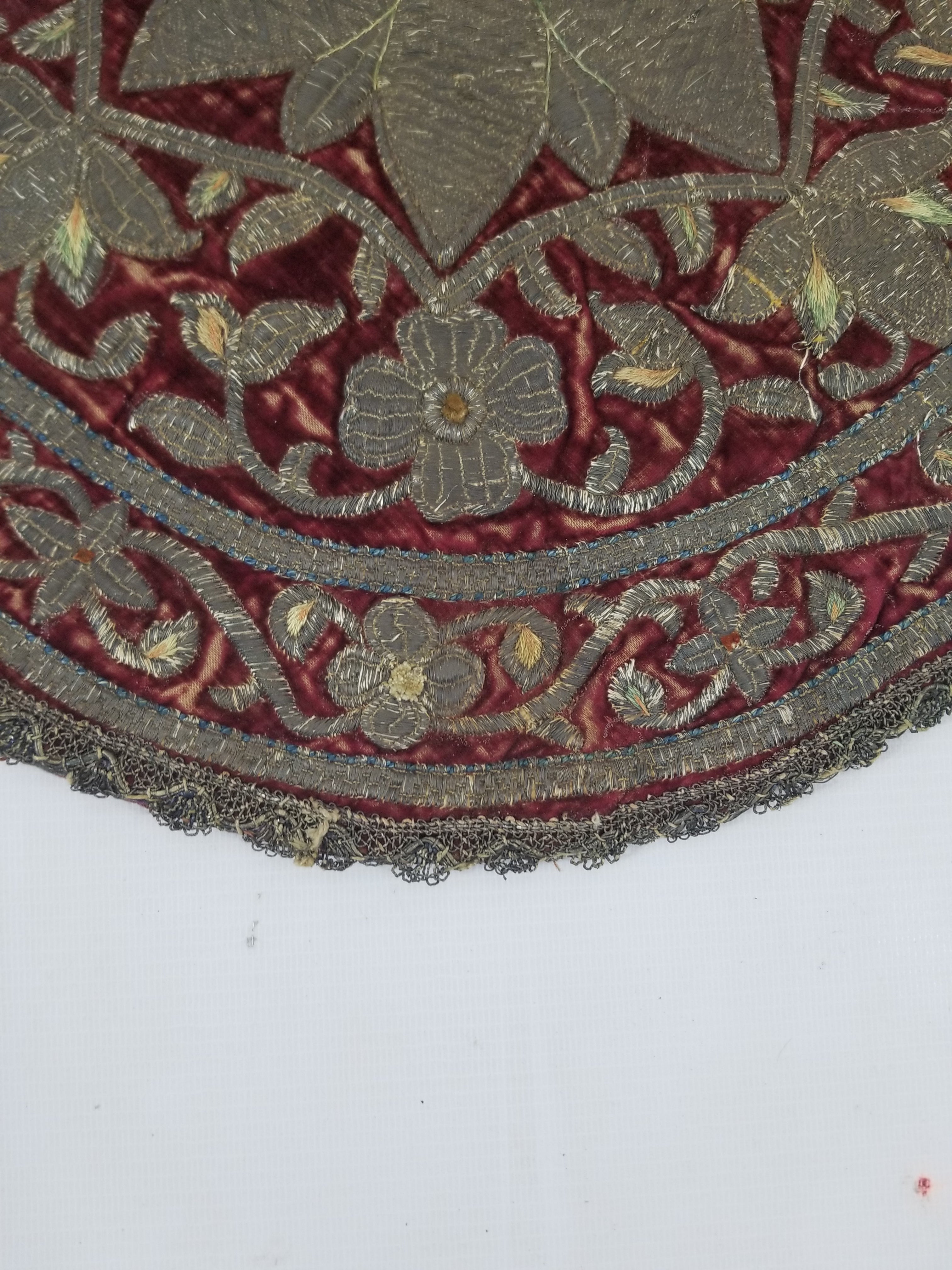 Antique Ottoman Silver Metallic Embroidered Velvet Tapestry Panel 47x46cm