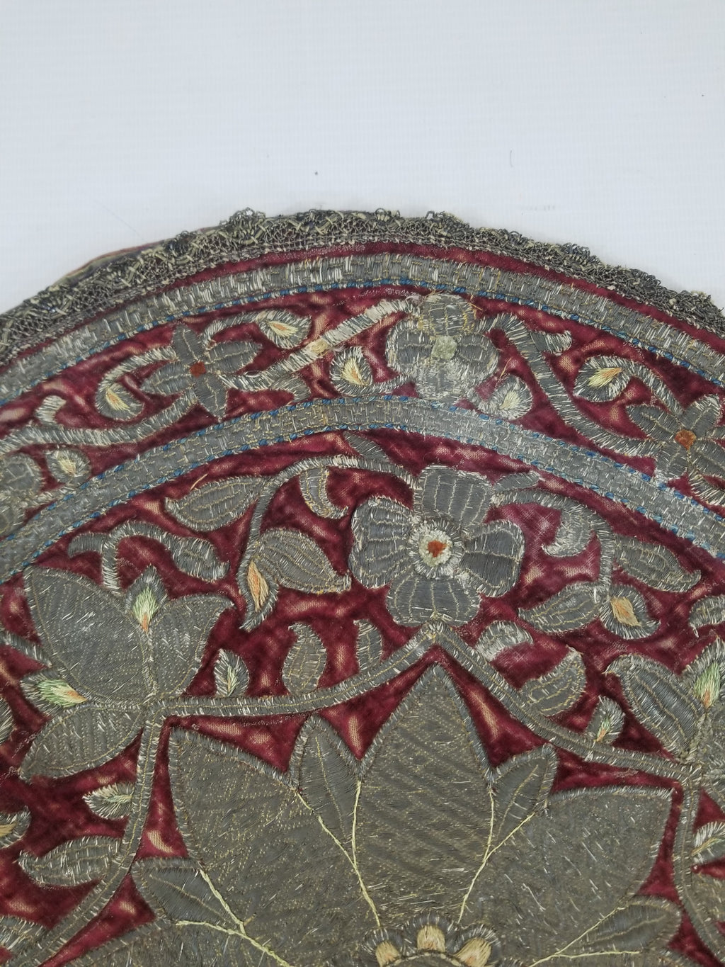 Antique Ottoman Silver Metallic Embroidered Velvet Tapestry Panel 47x46cm