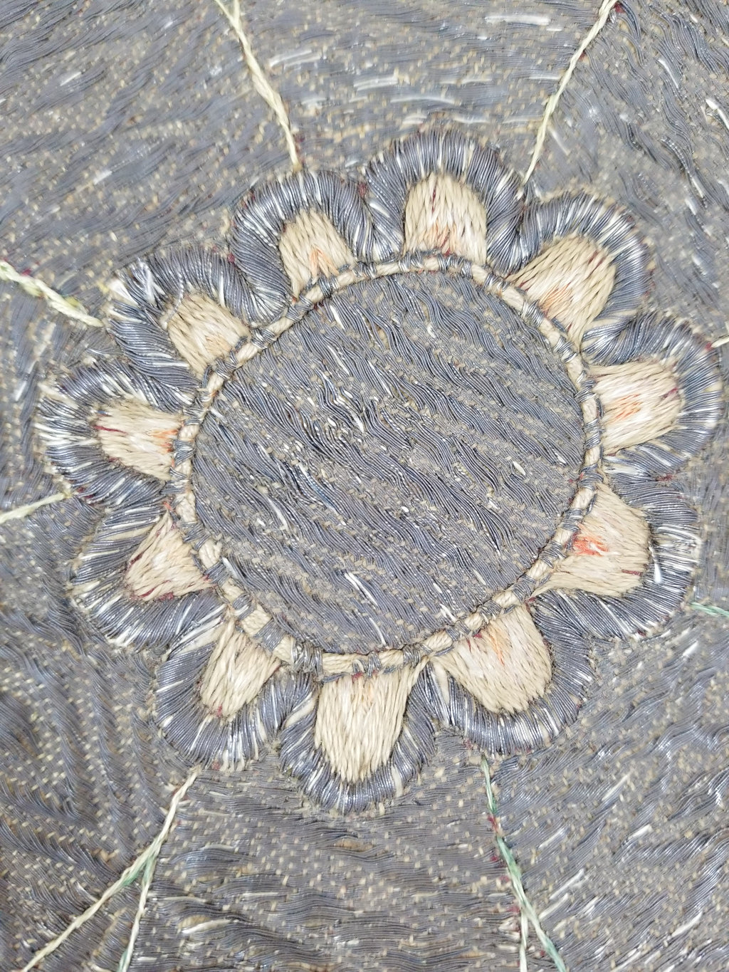 Antique Ottoman Silver Metallic Embroidered Velvet Tapestry Panel 47x46cm