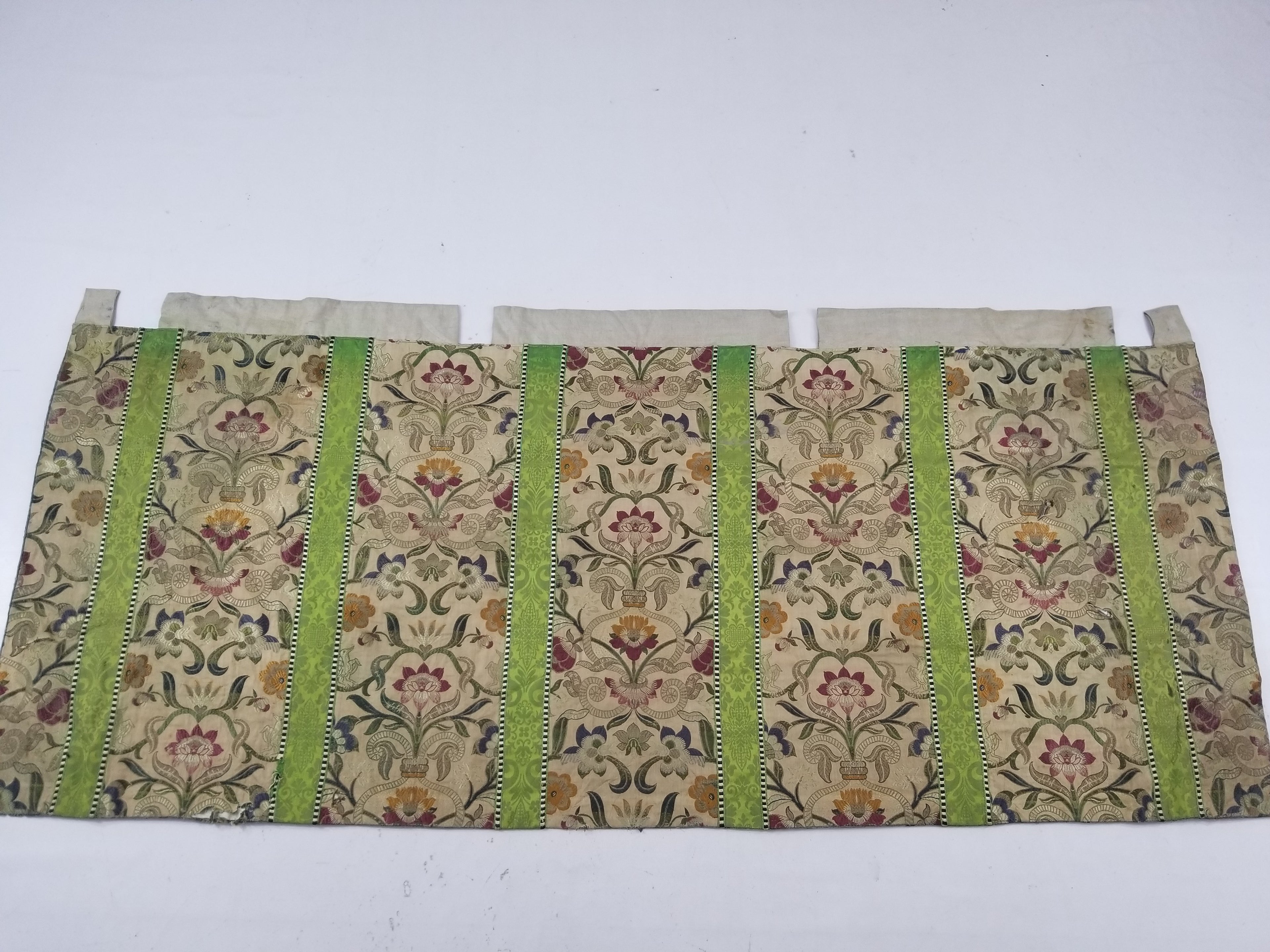 Antique Woven Brocade & Jacquard Altar Cloth with Stylized Floral Motifs 208x92c