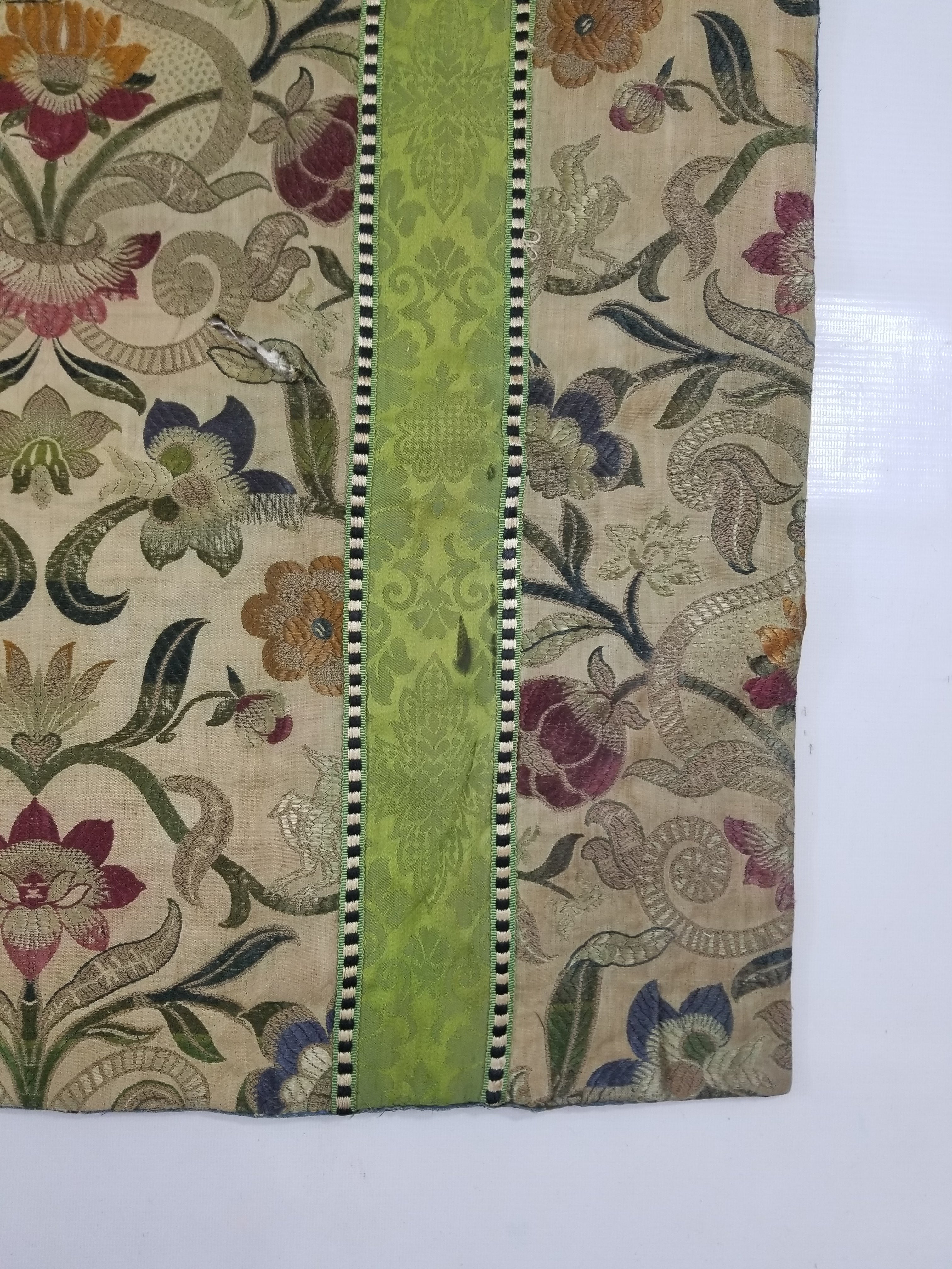 Antique Woven Brocade & Jacquard Altar Cloth with Stylized Floral Motifs 208x92c