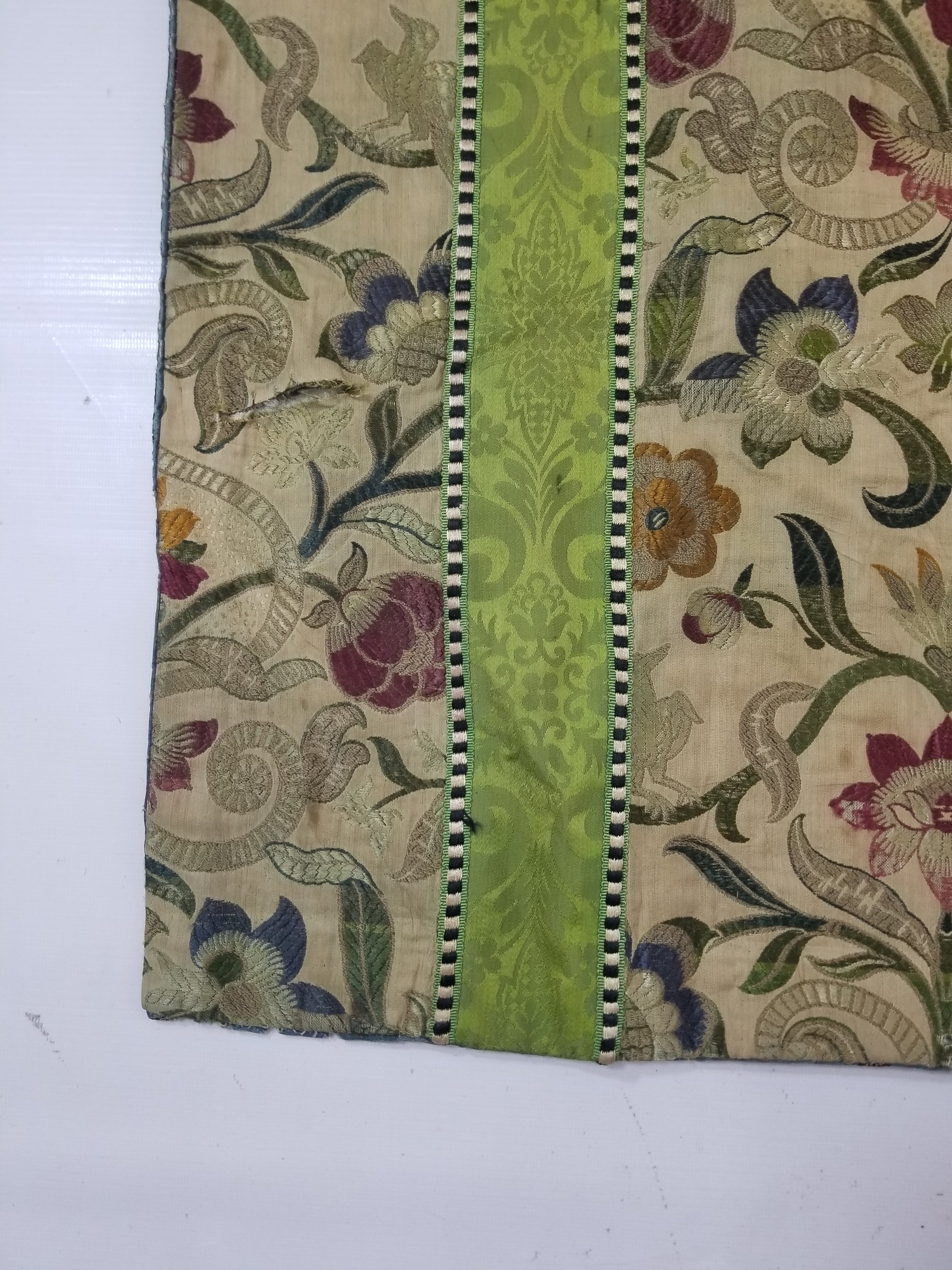 Antique Woven Brocade & Jacquard Altar Cloth with Stylized Floral Motifs 208x92c