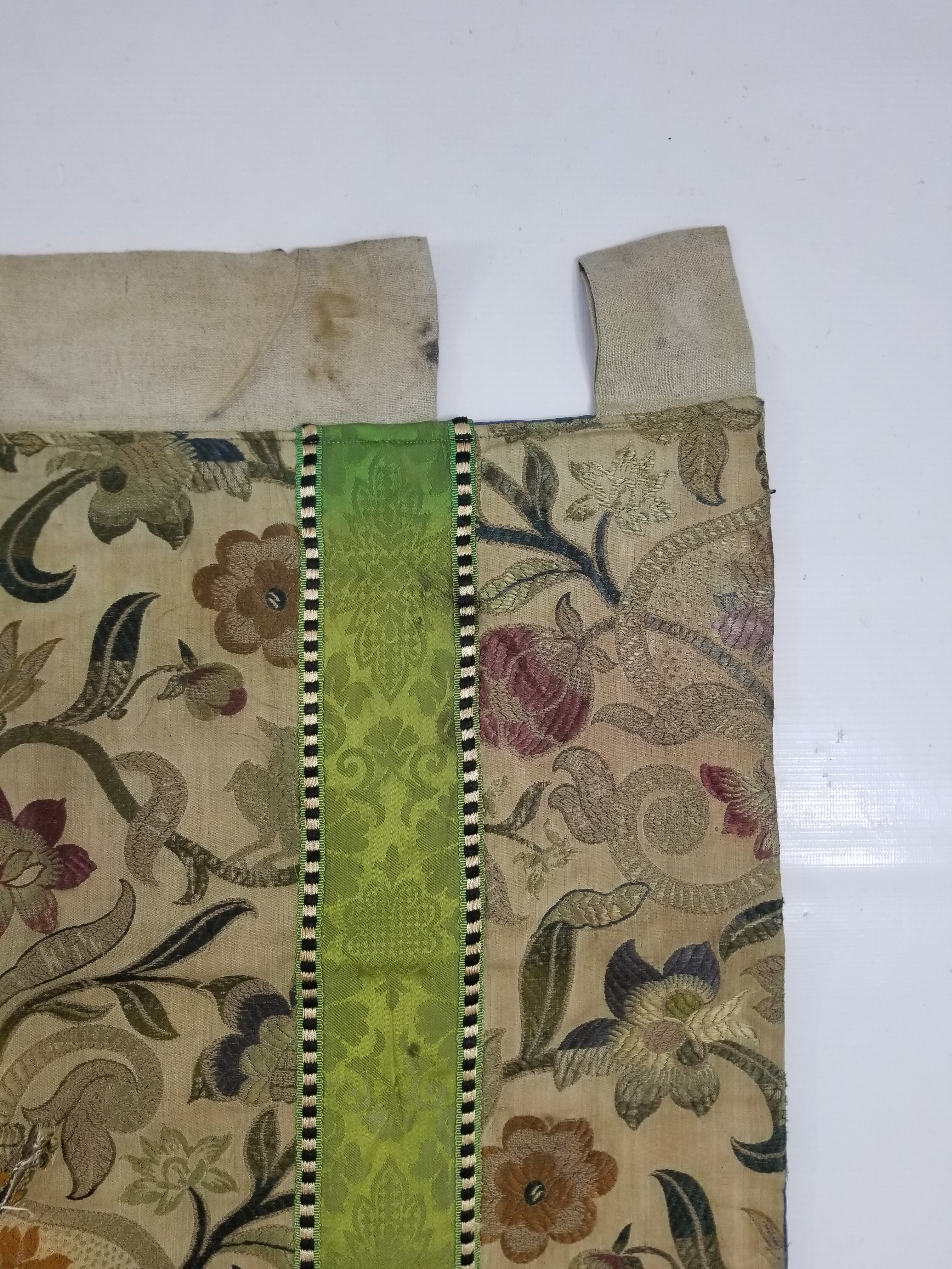 Antique Woven Brocade & Jacquard Altar Cloth with Stylized Floral Motifs 208x92c