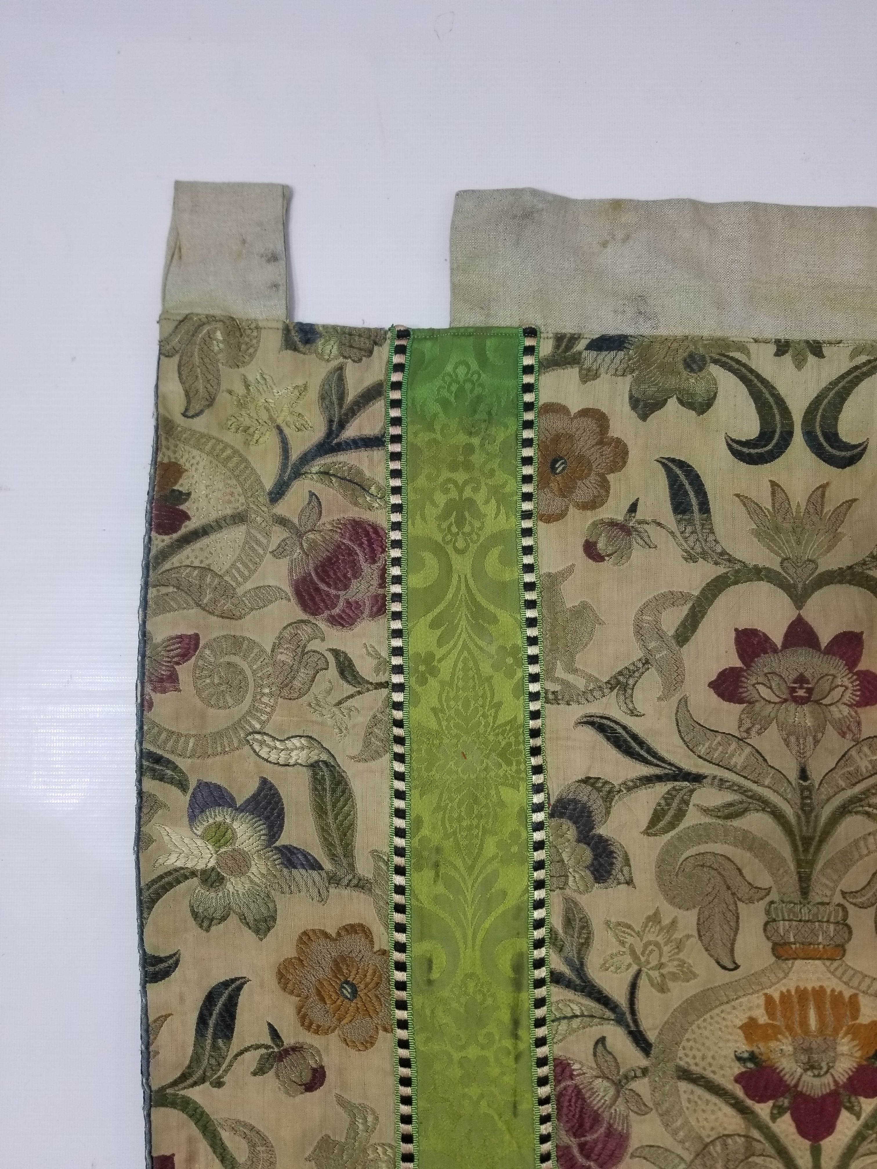 Antique Woven Brocade & Jacquard Altar Cloth with Stylized Floral Motifs 208x92c
