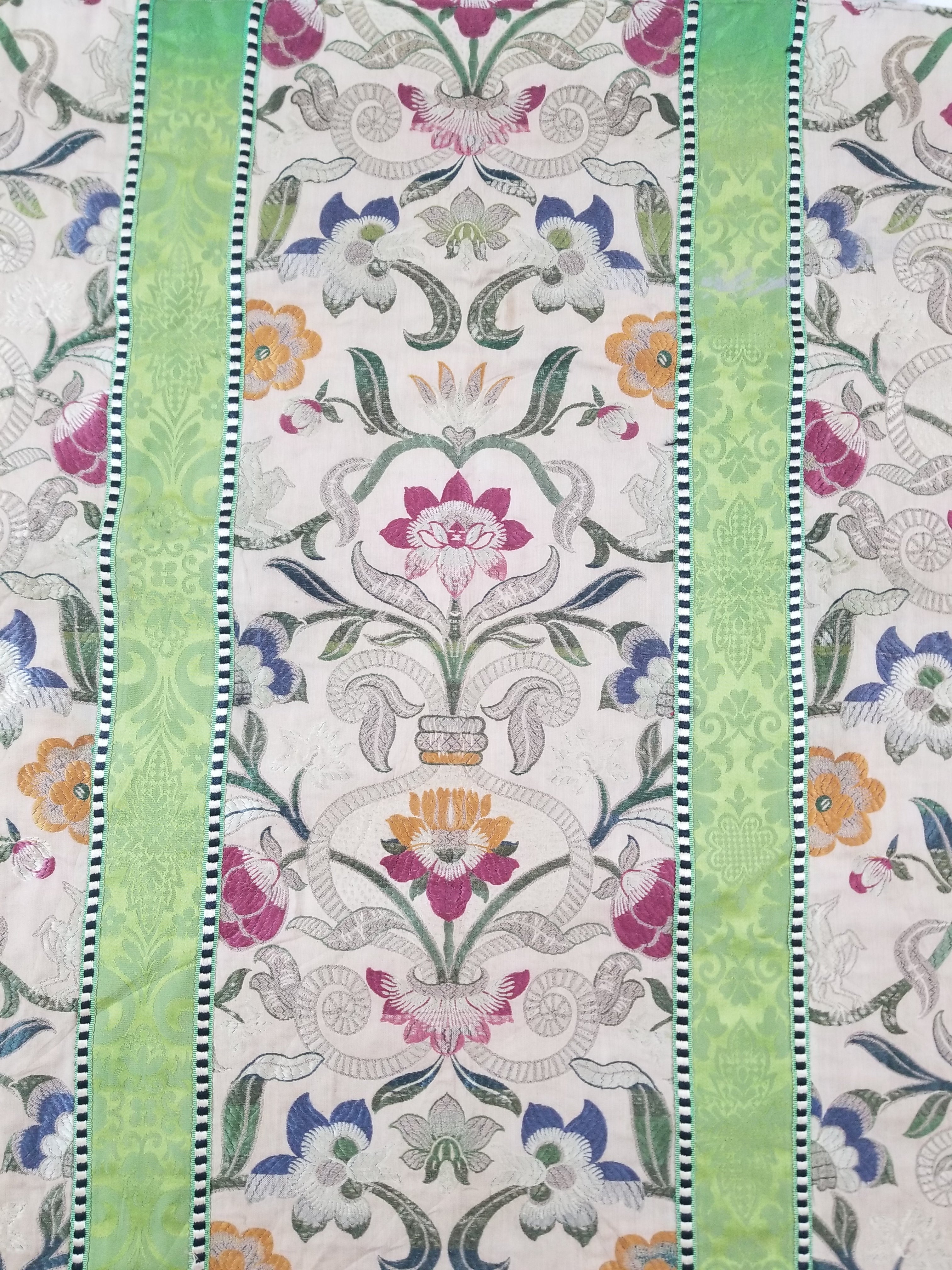 Antique Woven Brocade & Jacquard Altar Cloth with Stylized Floral Motifs 208x92c