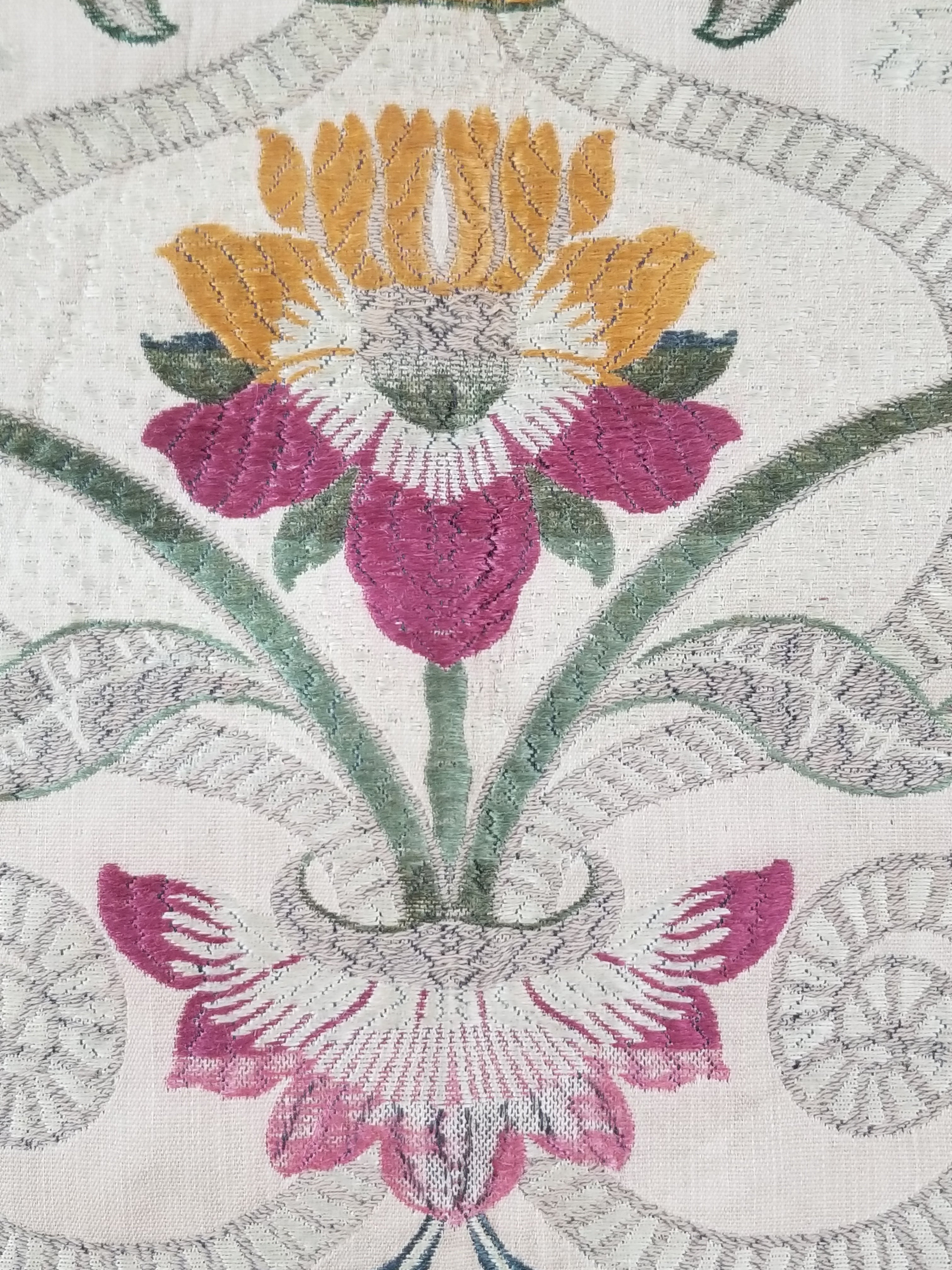 Antique Woven Brocade & Jacquard Altar Cloth with Stylized Floral Motifs 208x92c