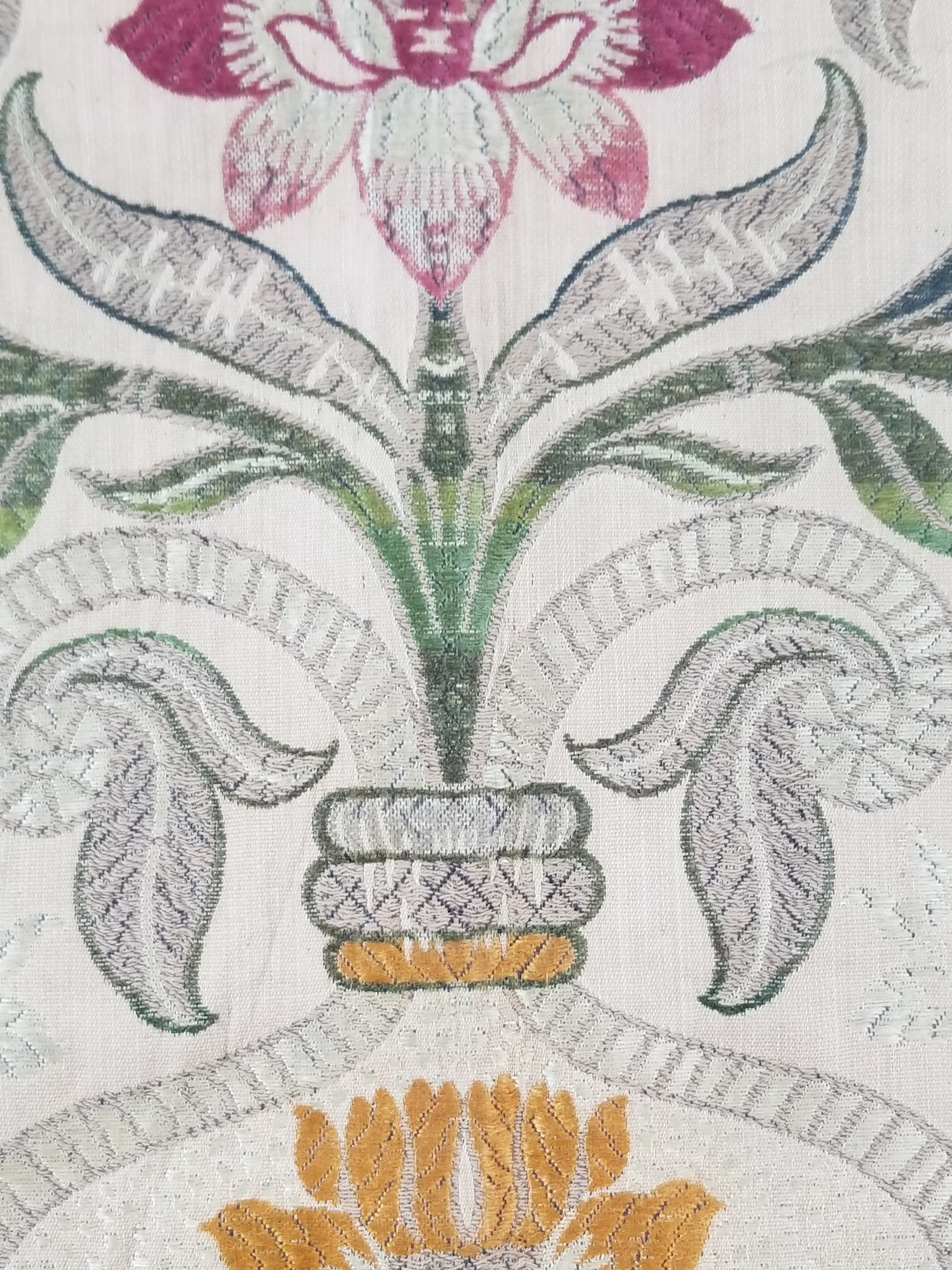 Antique Woven Brocade & Jacquard Altar Cloth with Stylized Floral Motifs 208x92c