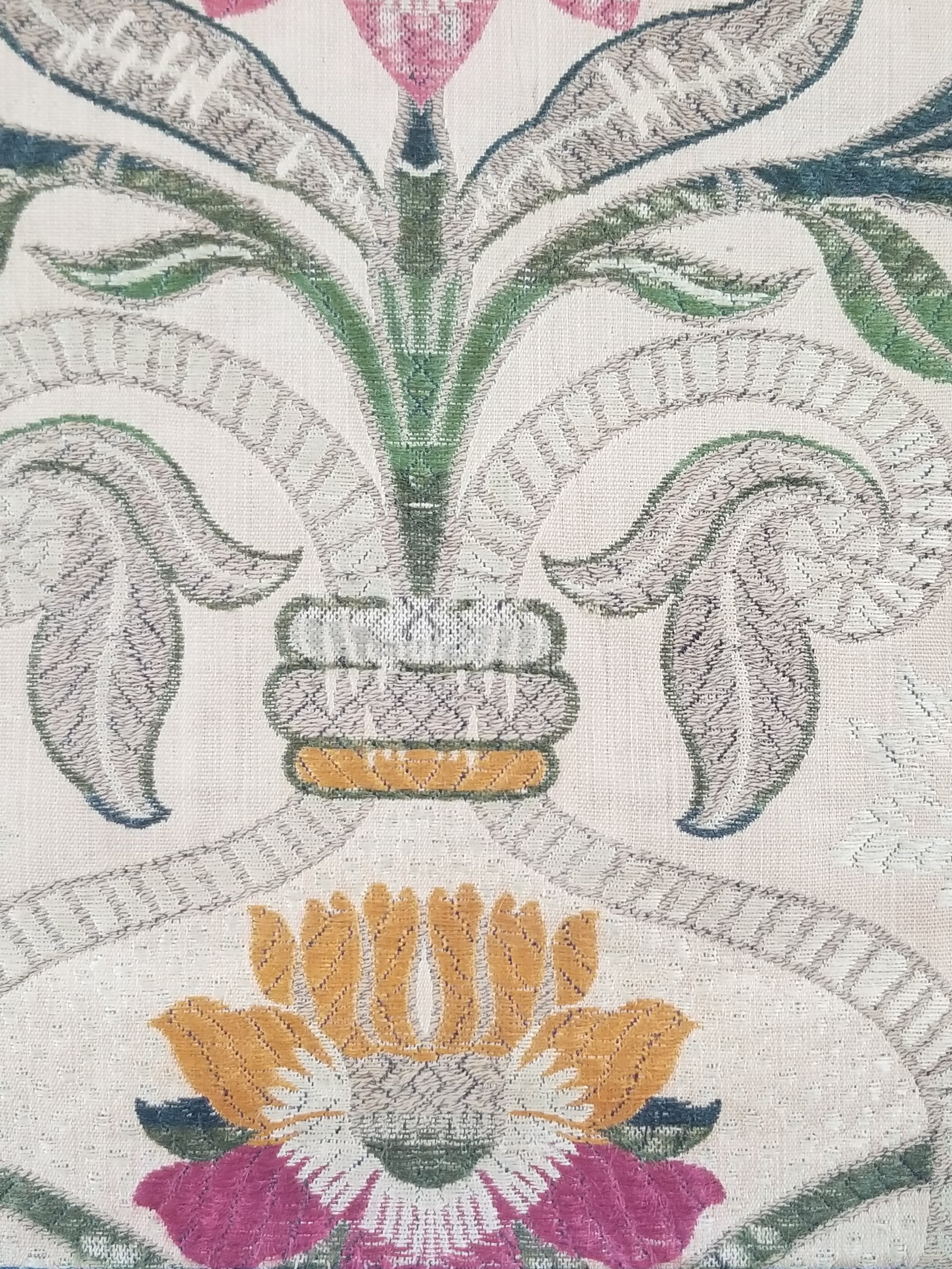 Antique Woven Brocade & Jacquard Altar Cloth with Stylized Floral Motifs 208x92c
