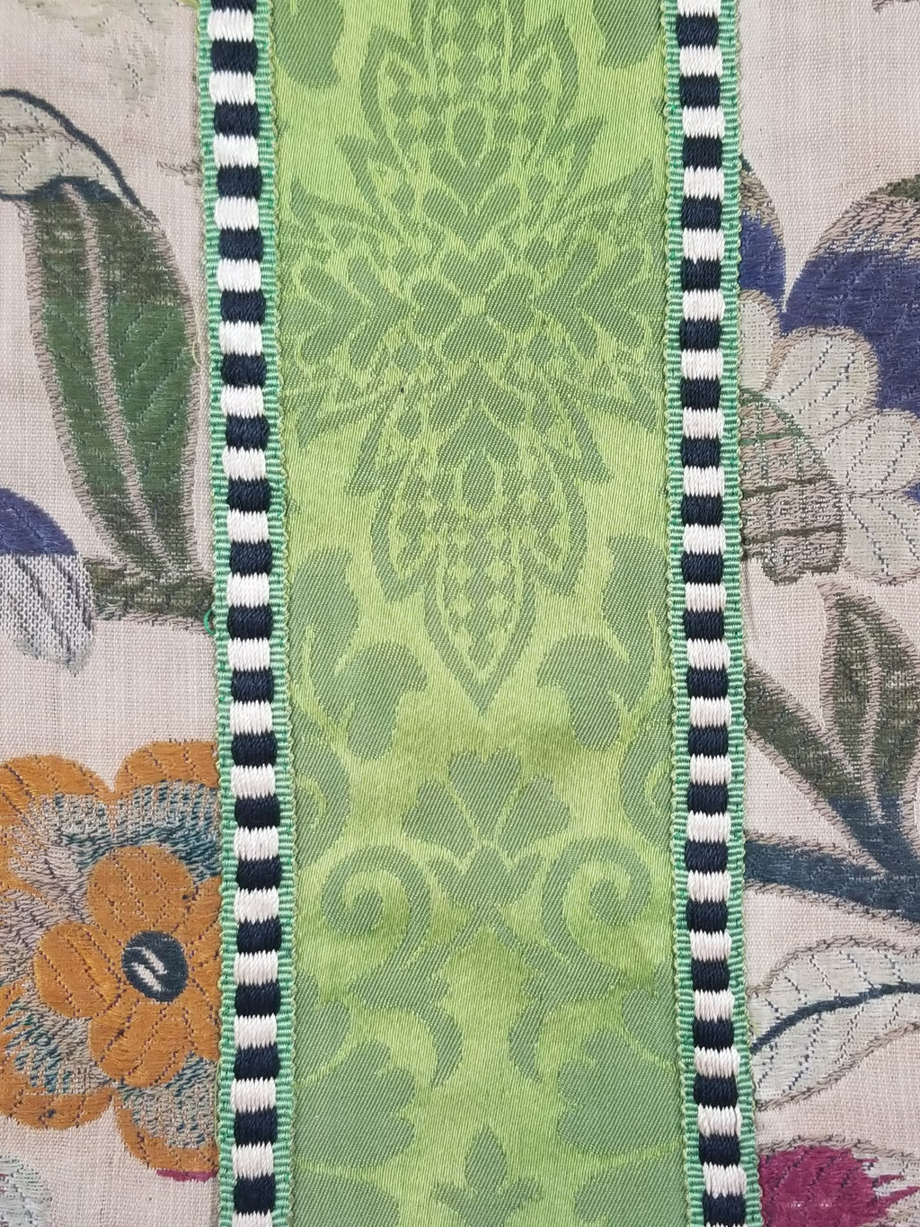 Antique Woven Brocade & Jacquard Altar Cloth with Stylized Floral Motifs 208x92c