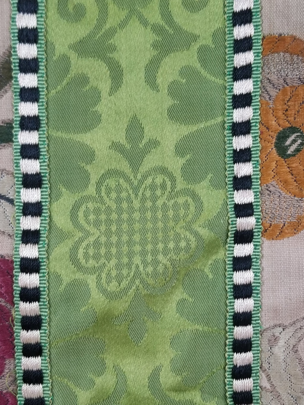 Antique Woven Brocade & Jacquard Altar Cloth with Stylized Floral Motifs 208x92c