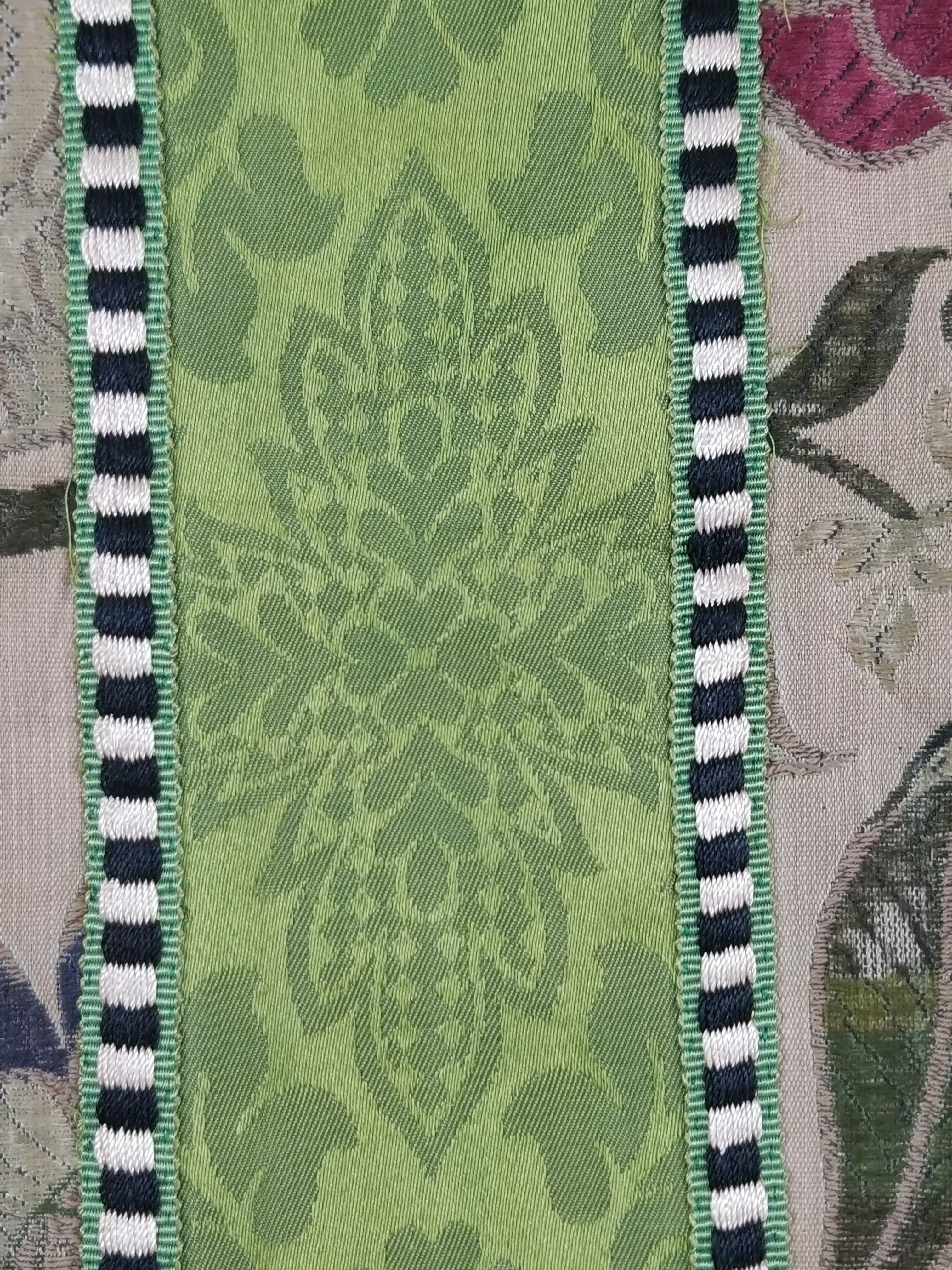 Antique Woven Brocade & Jacquard Altar Cloth with Stylized Floral Motifs 208x92c
