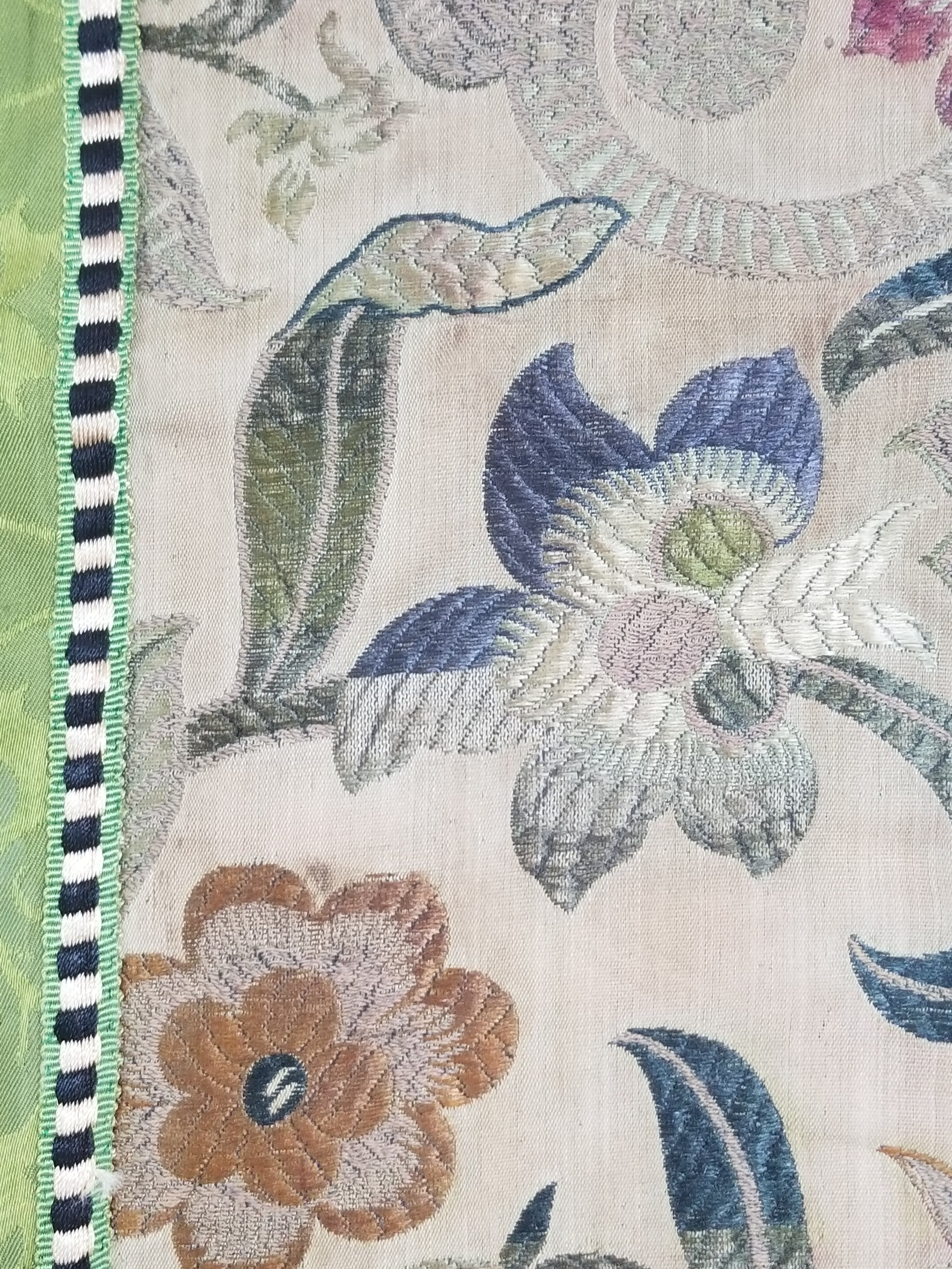 Antique Woven Brocade & Jacquard Altar Cloth with Stylized Floral Motifs 208x92c