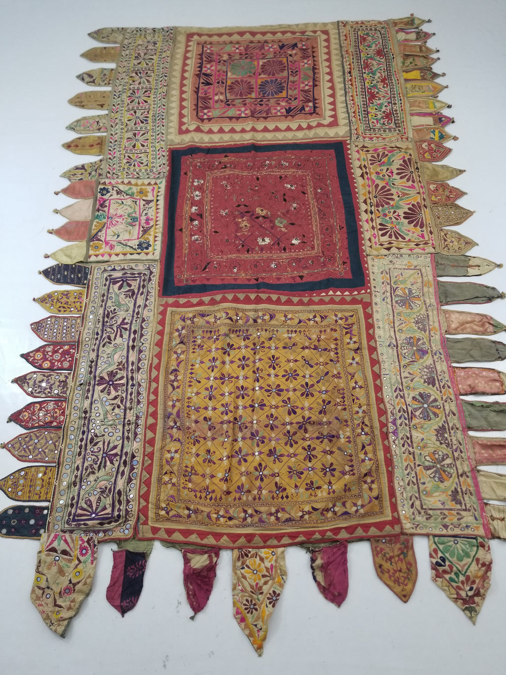 Antique Indian Gujarat Patchwork Hand Embroidered Wall Tapestry 285x180cm