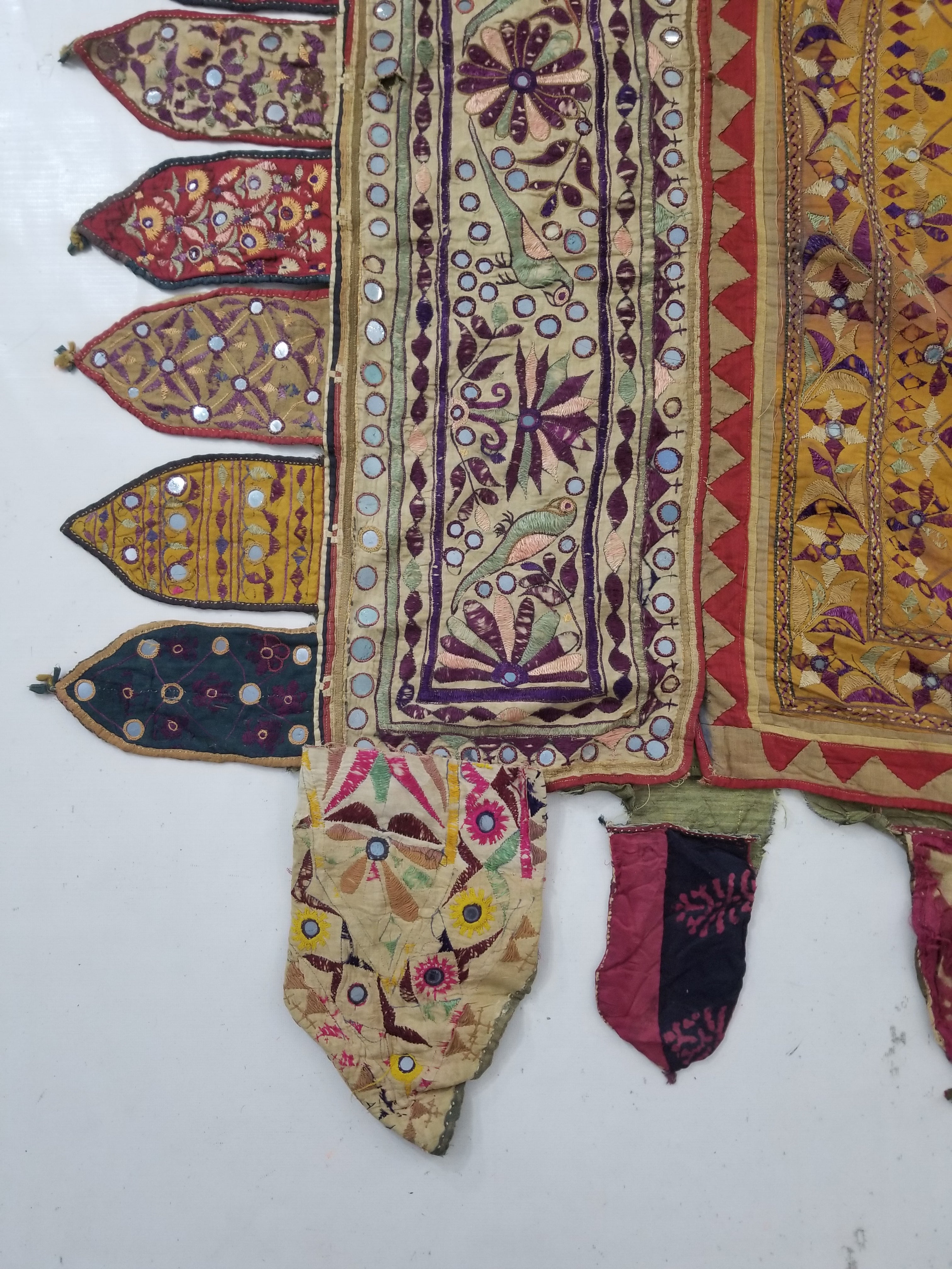 Antique Indian Gujarat Patchwork Hand Embroidered Wall Tapestry 285x180cm