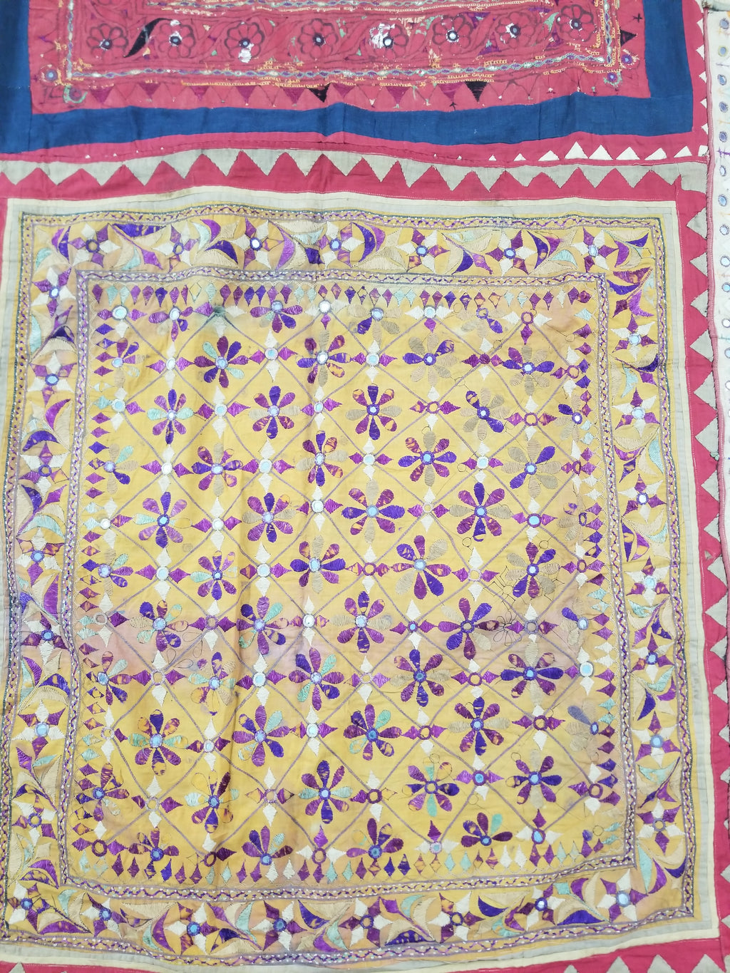 Antique Indian Gujarat Patchwork Hand Embroidered Wall Tapestry 285x180cm