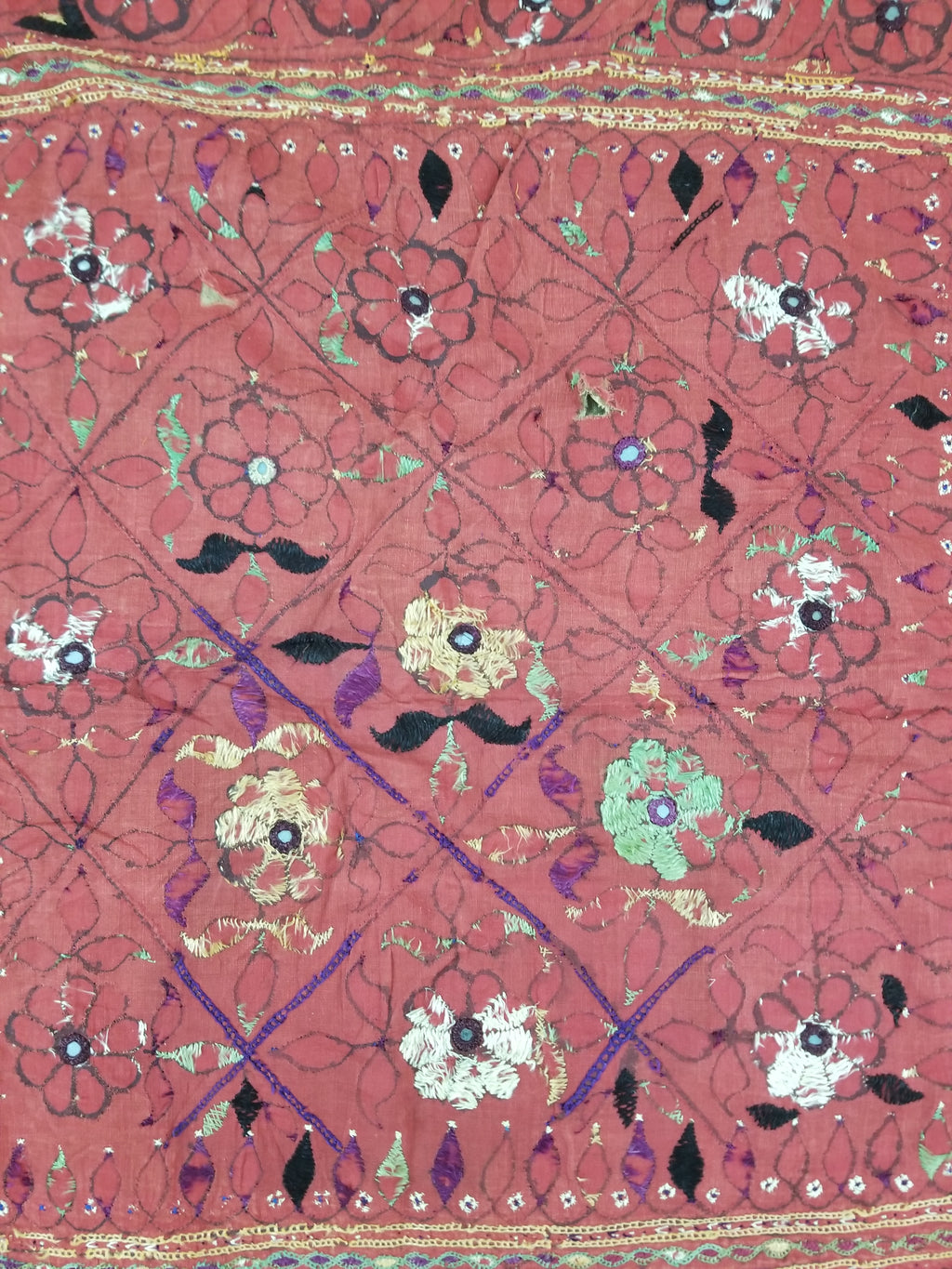 Antique Indian Gujarat Patchwork Hand Embroidered Wall Tapestry 285x180cm