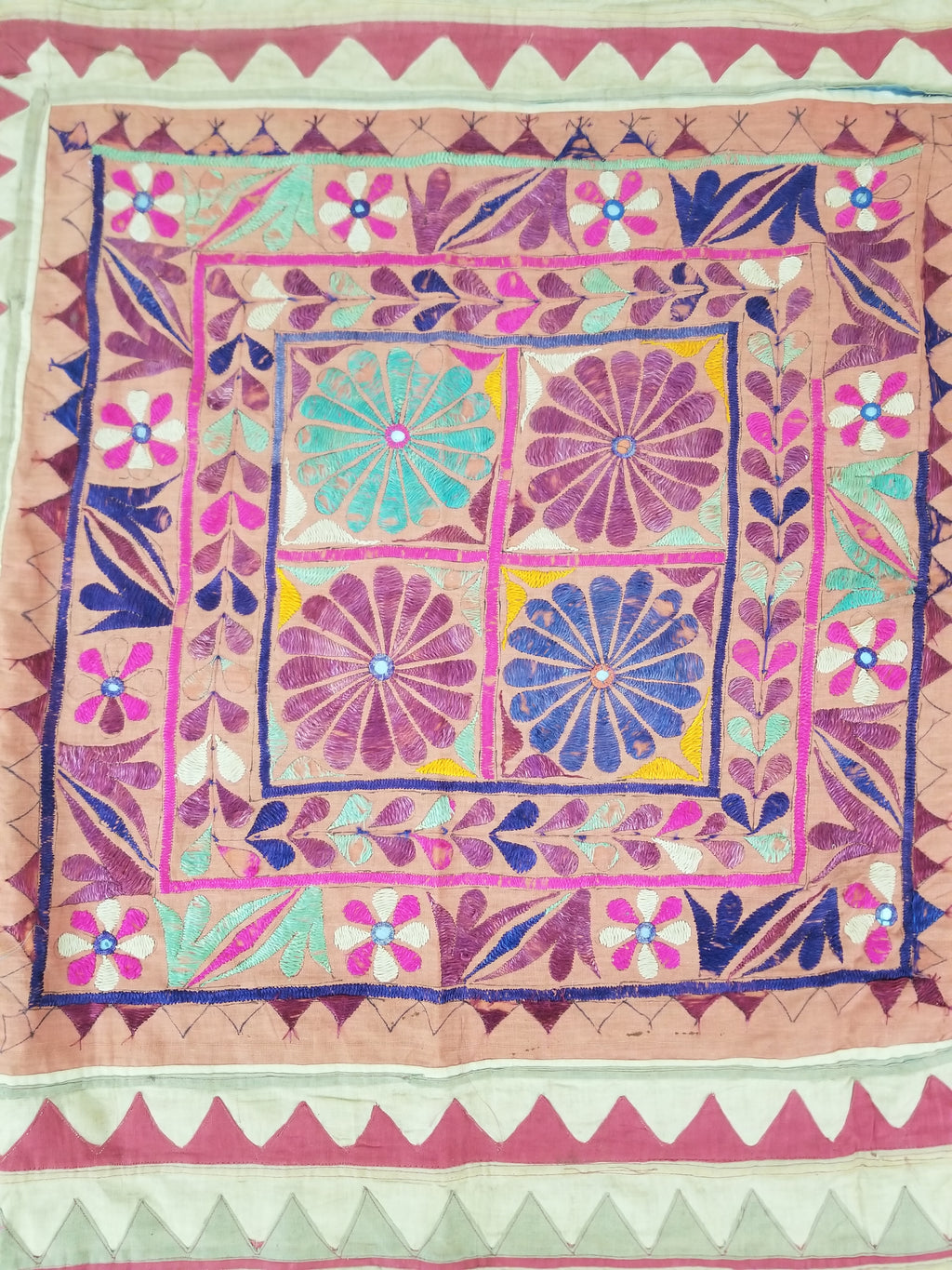 Antique Indian Gujarat Patchwork Hand Embroidered Wall Tapestry 285x180cm