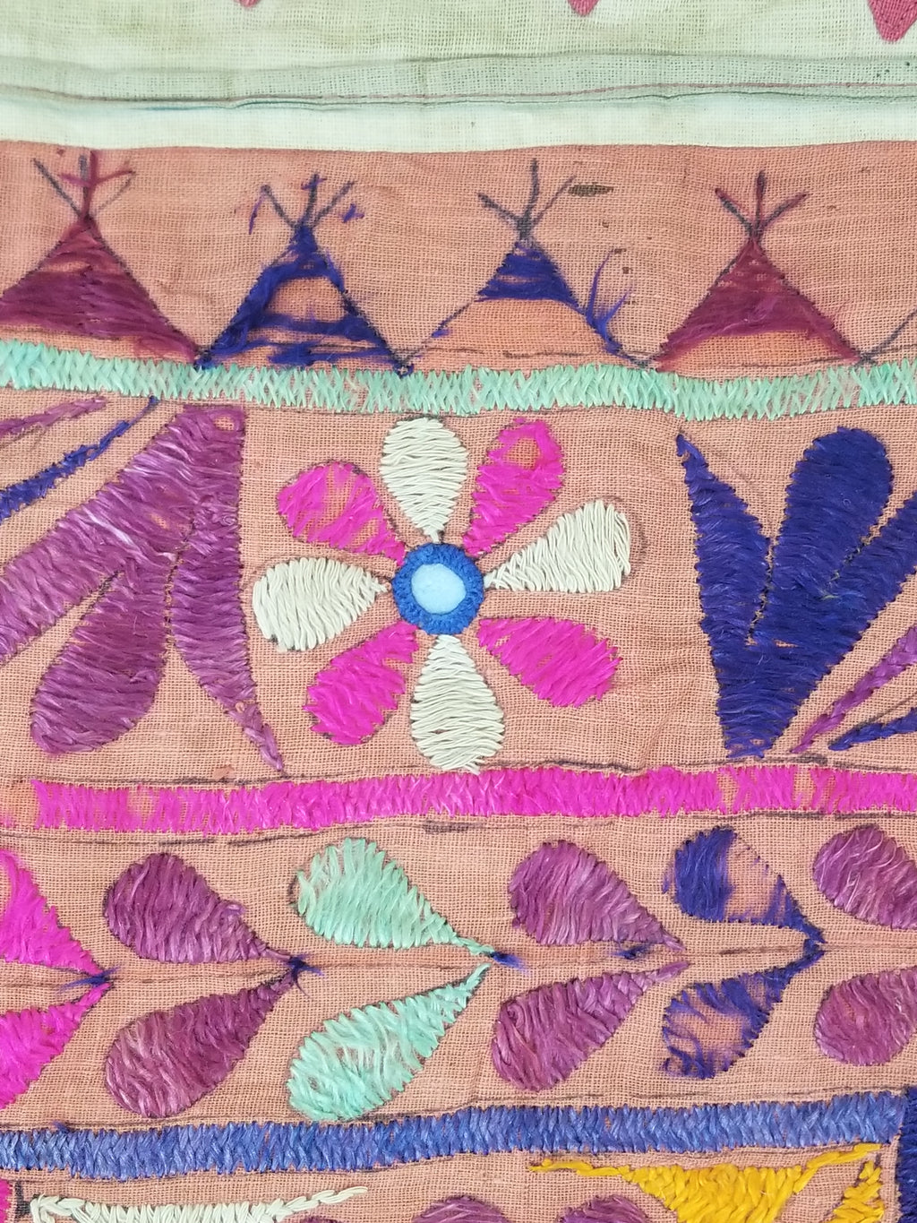 Antique Indian Gujarat Patchwork Hand Embroidered Wall Tapestry 285x180cm
