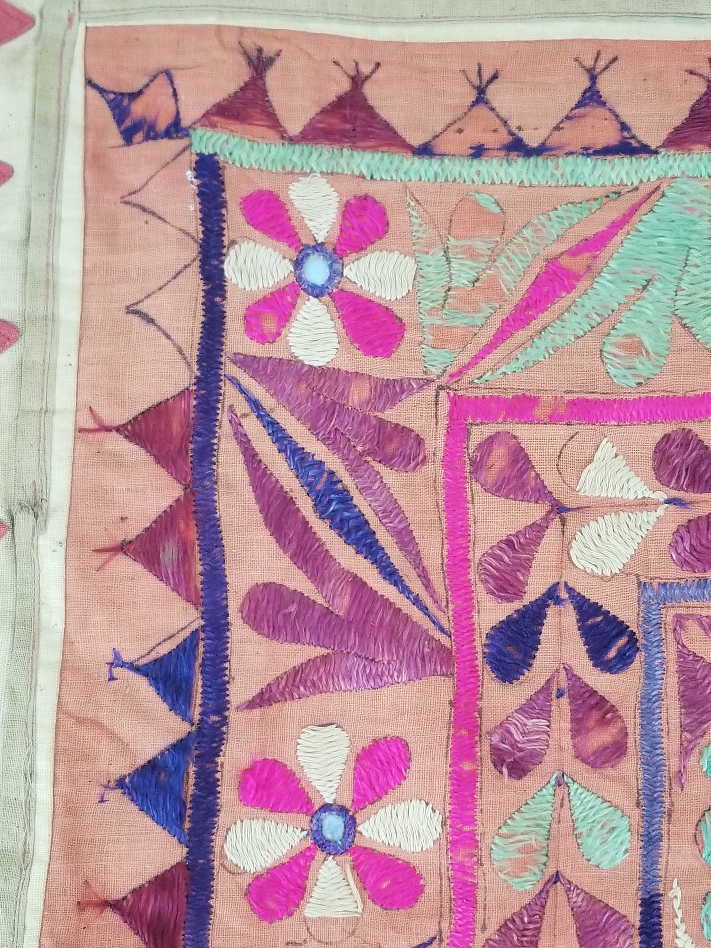 Antique Indian Gujarat Patchwork Hand Embroidered Wall Tapestry 285x180cm
