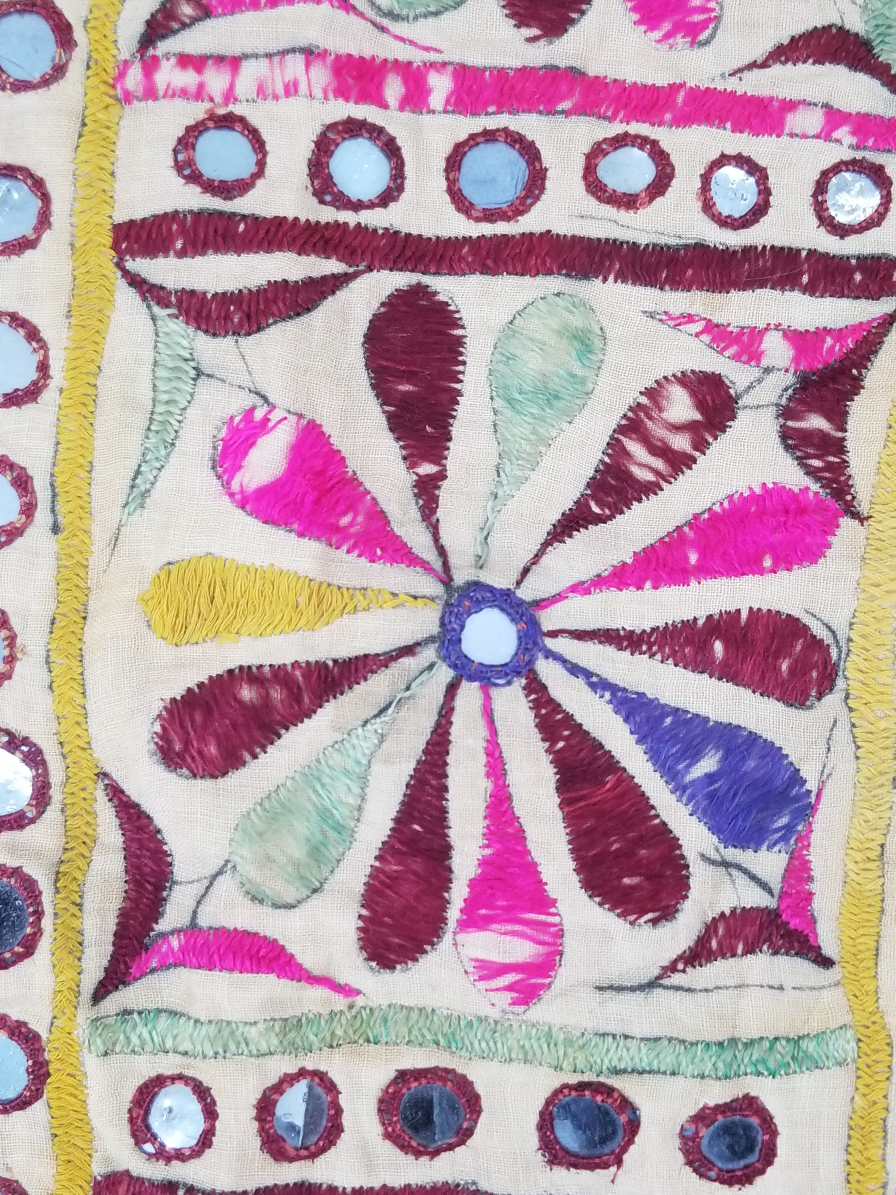 Antique Indian Gujarat Patchwork Hand Embroidered Wall Tapestry 285x180cm