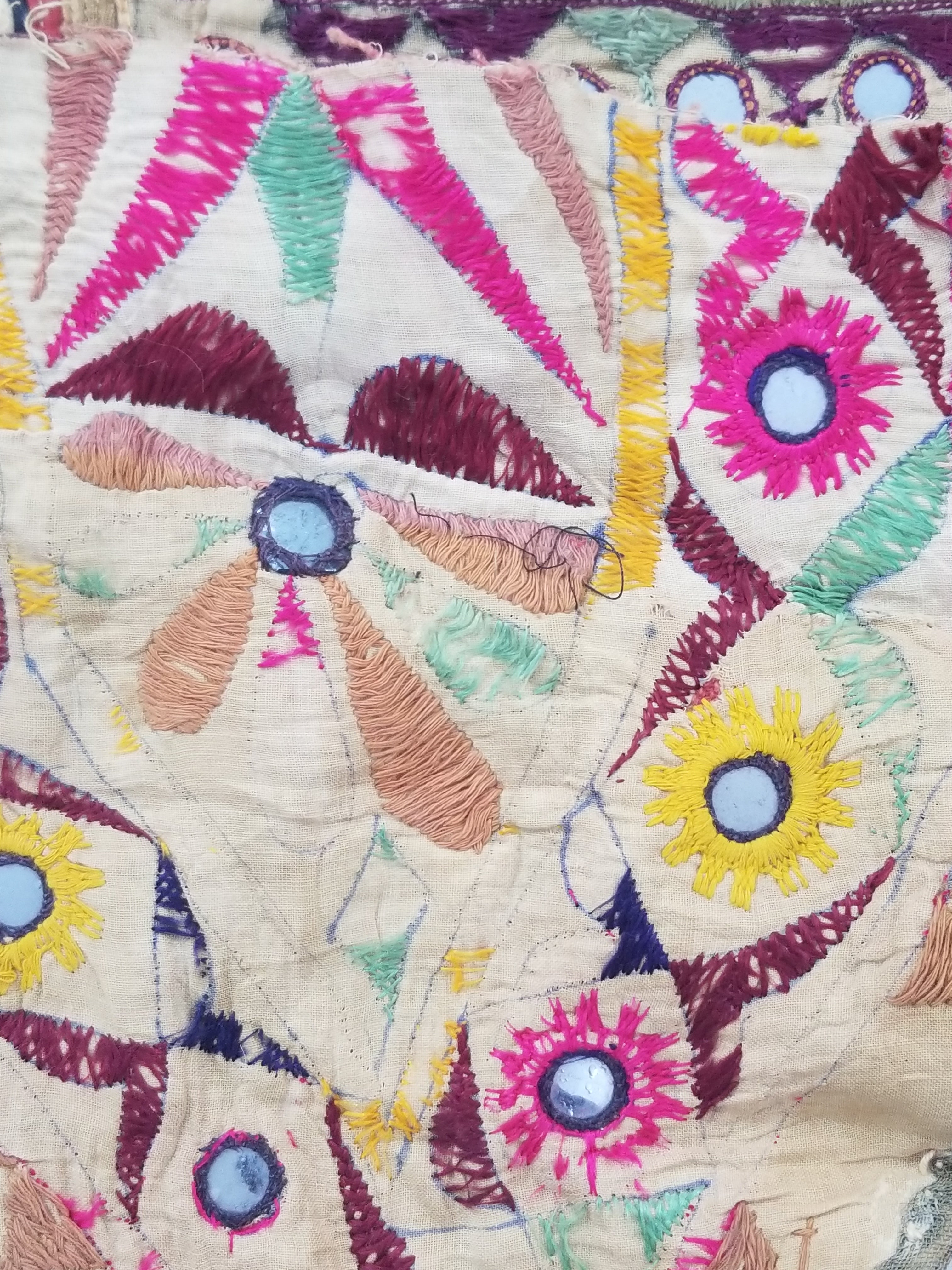 Antique Indian Gujarat Patchwork Hand Embroidered Wall Tapestry 285x180cm