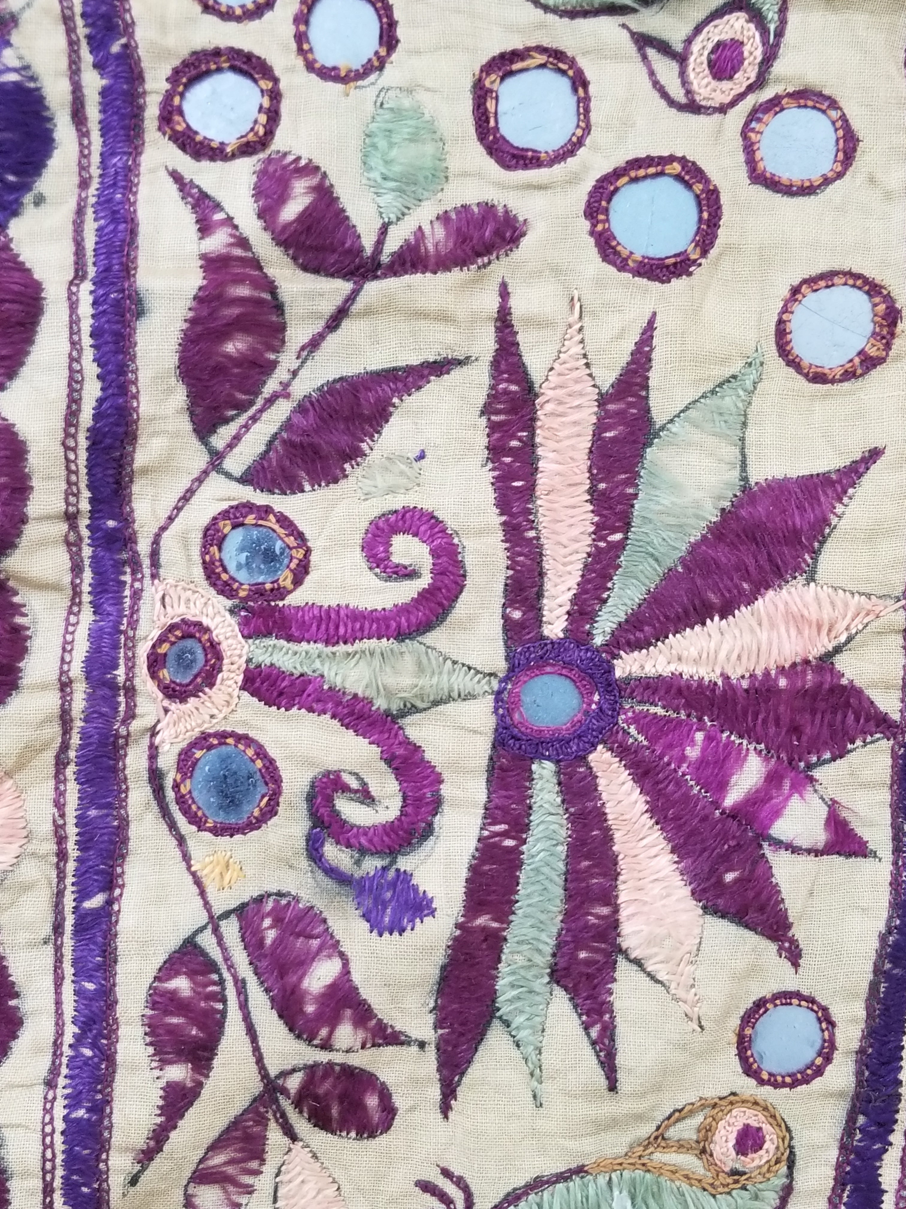 Antique Indian Gujarat Patchwork Hand Embroidered Wall Tapestry 285x180cm