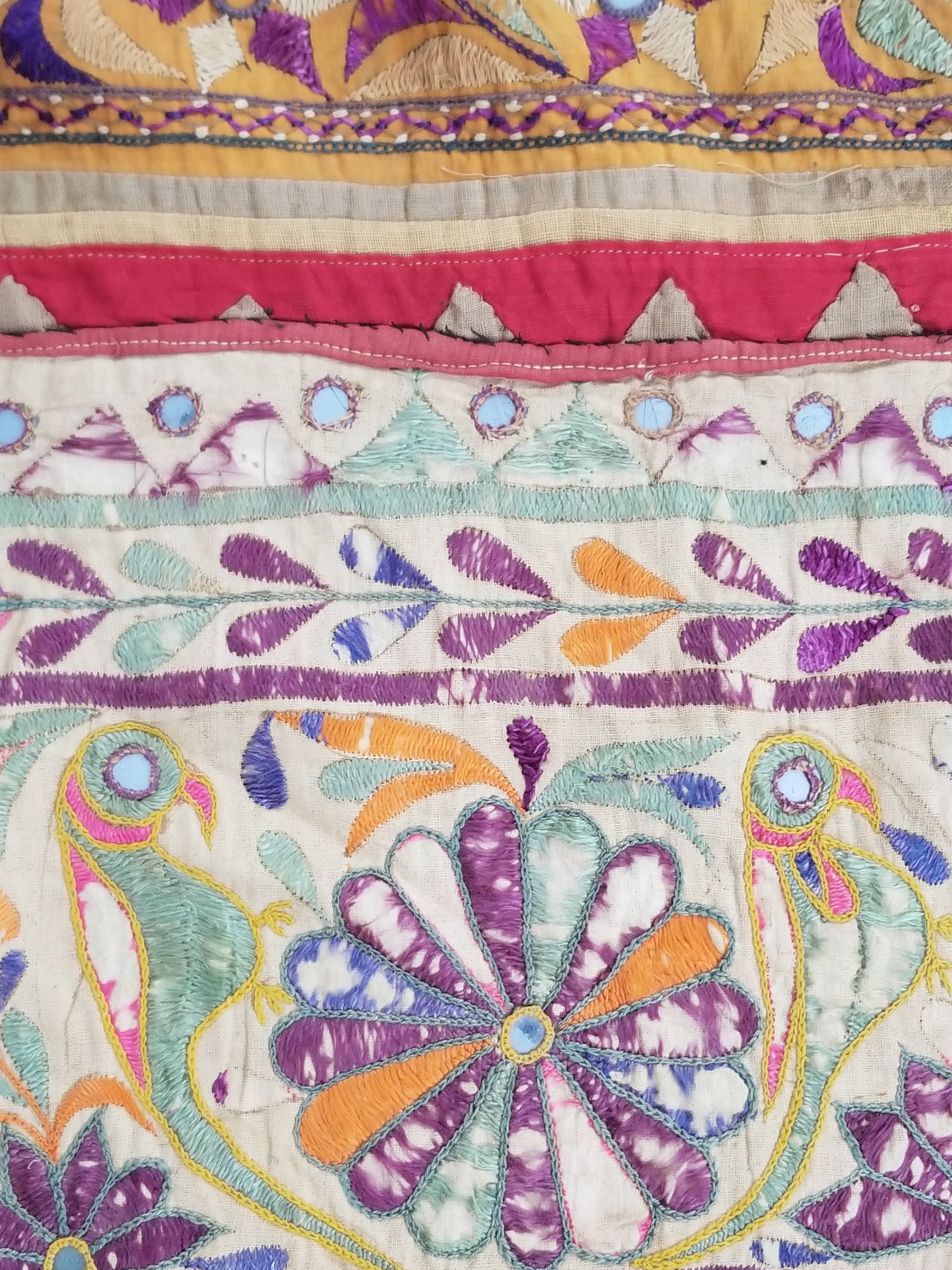 Antique Indian Gujarat Patchwork Hand Embroidered Wall Tapestry 285x180cm