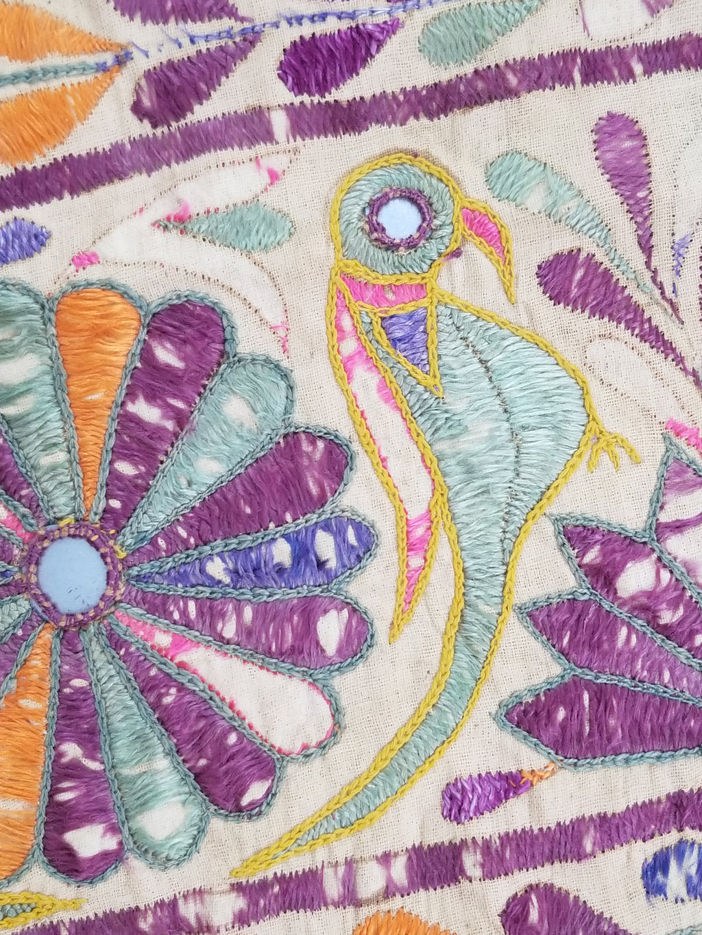 Antique Indian Gujarat Patchwork Hand Embroidered Wall Tapestry 285x180cm