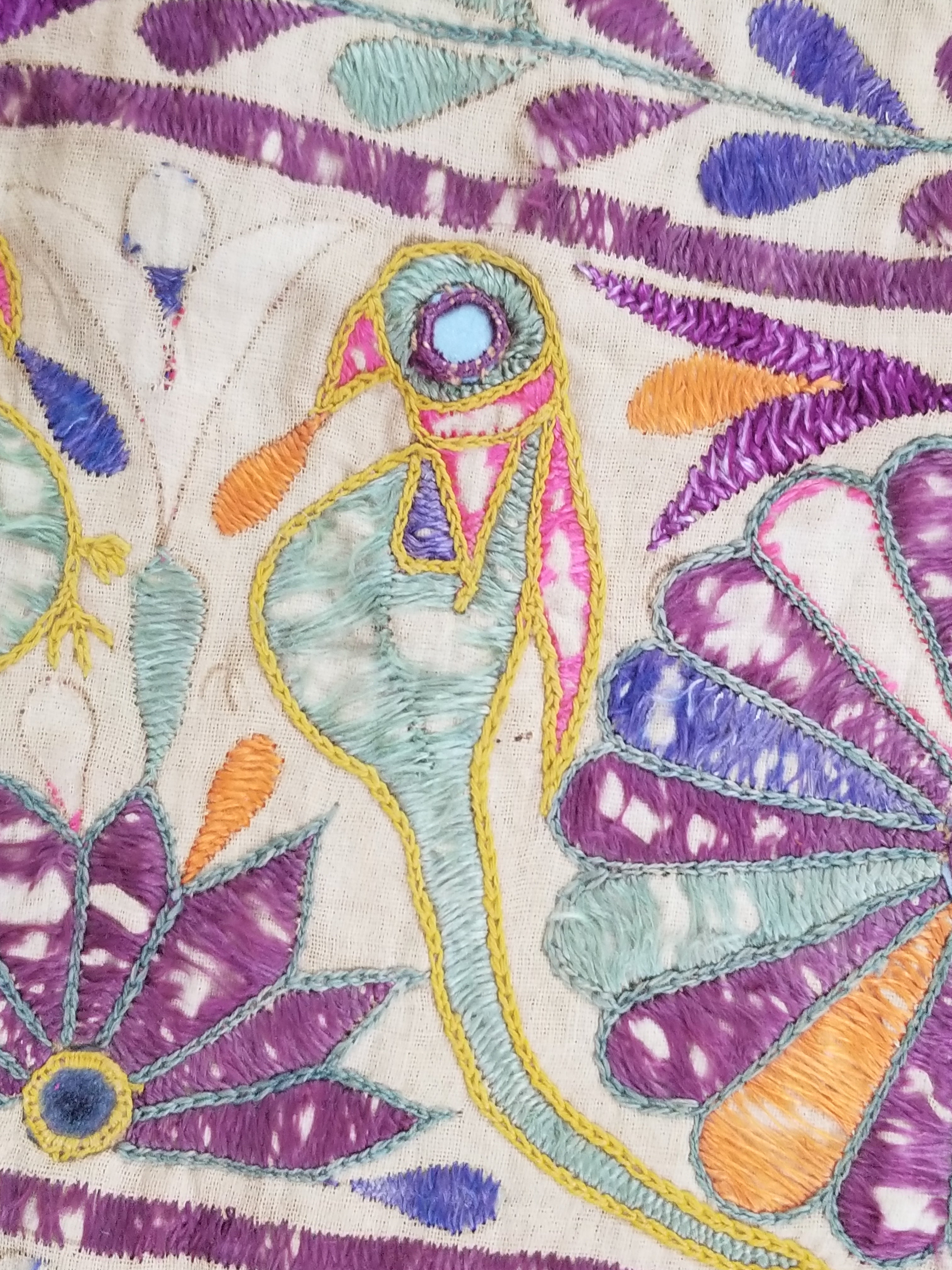 Antique Indian Gujarat Patchwork Hand Embroidered Wall Tapestry 285x180cm