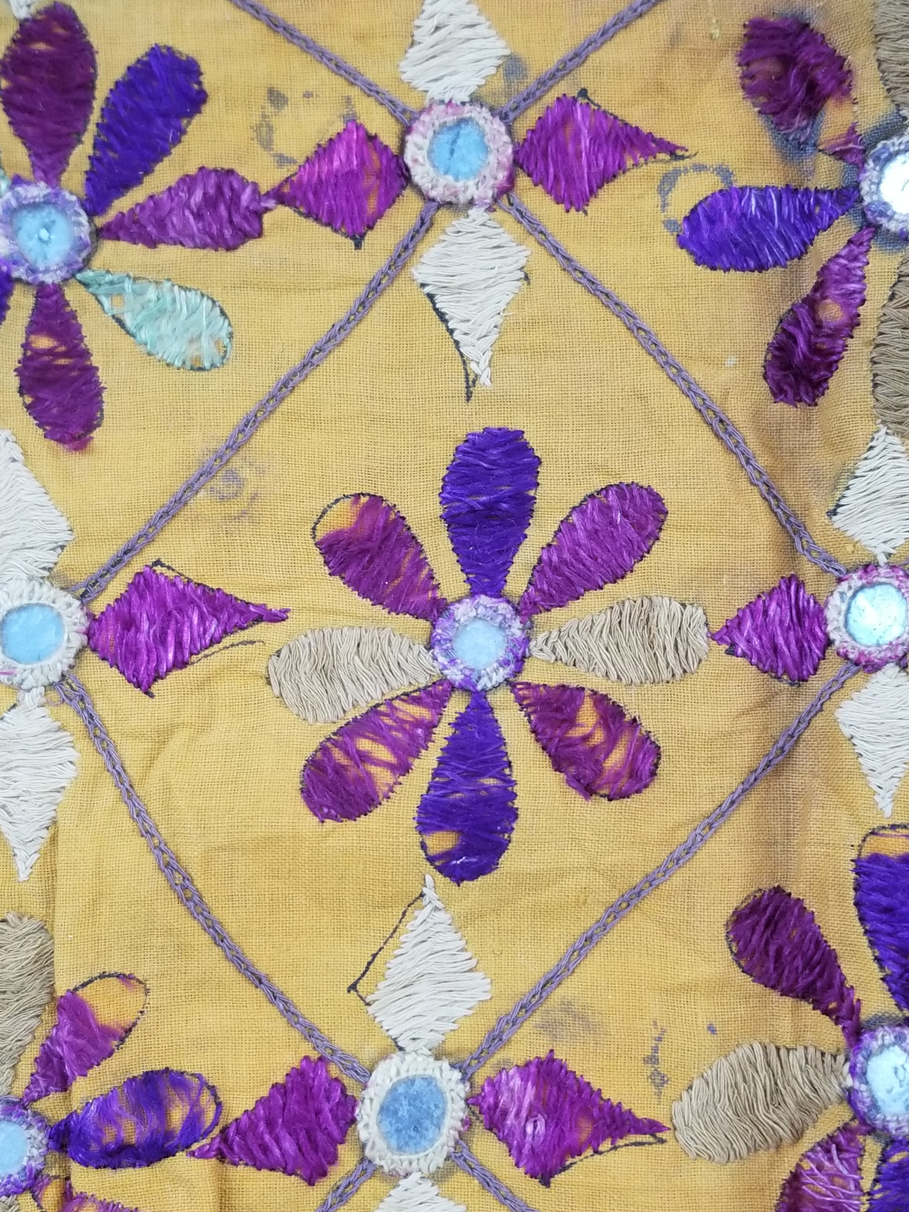 Antique Indian Gujarat Patchwork Hand Embroidered Wall Tapestry 285x180cm