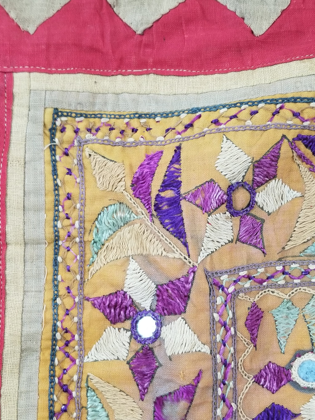 Antique Indian Gujarat Patchwork Hand Embroidered Wall Tapestry 285x180cm