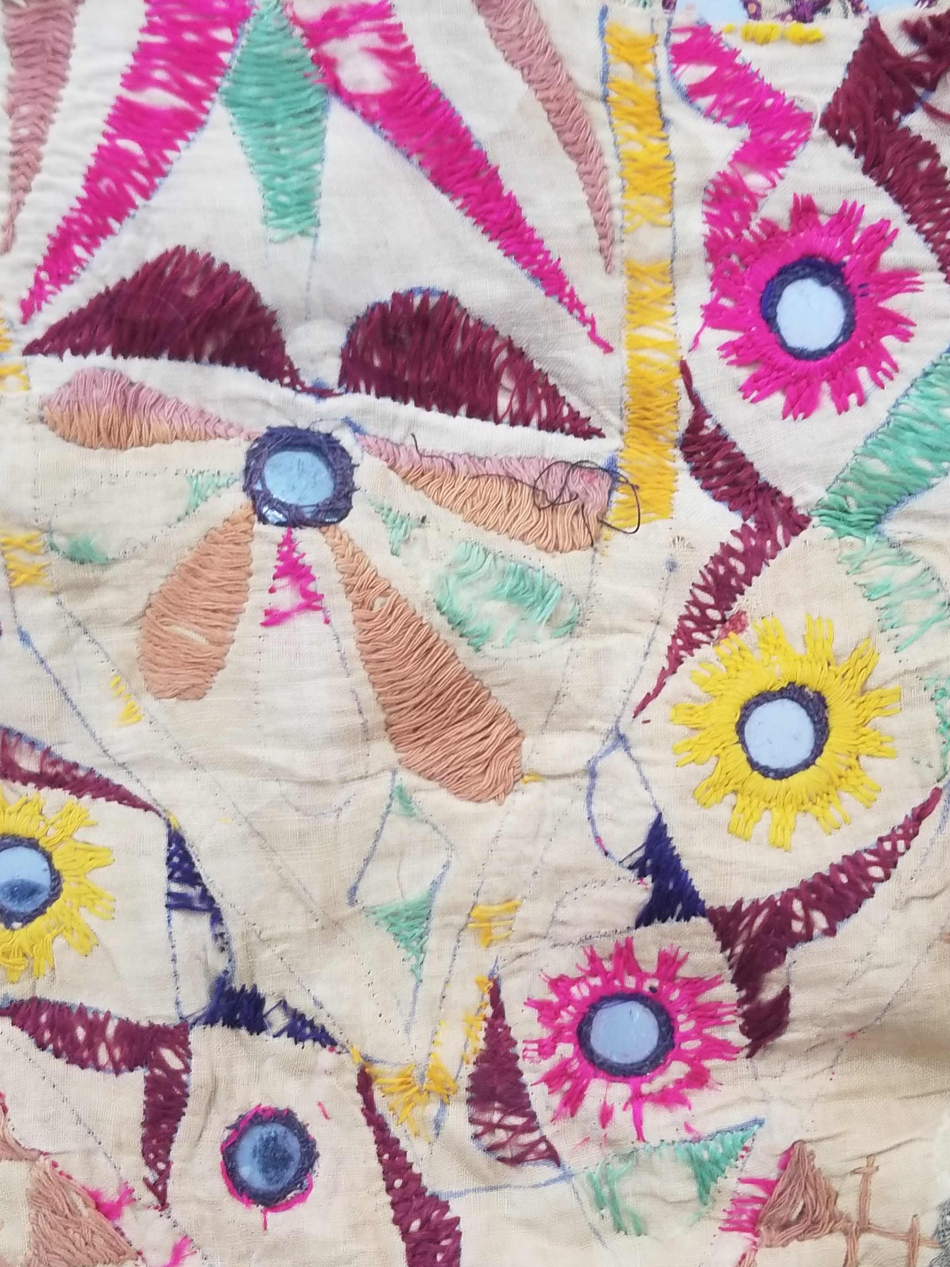 Antique Indian Gujarat Patchwork Hand Embroidered Wall Tapestry 285x180cm