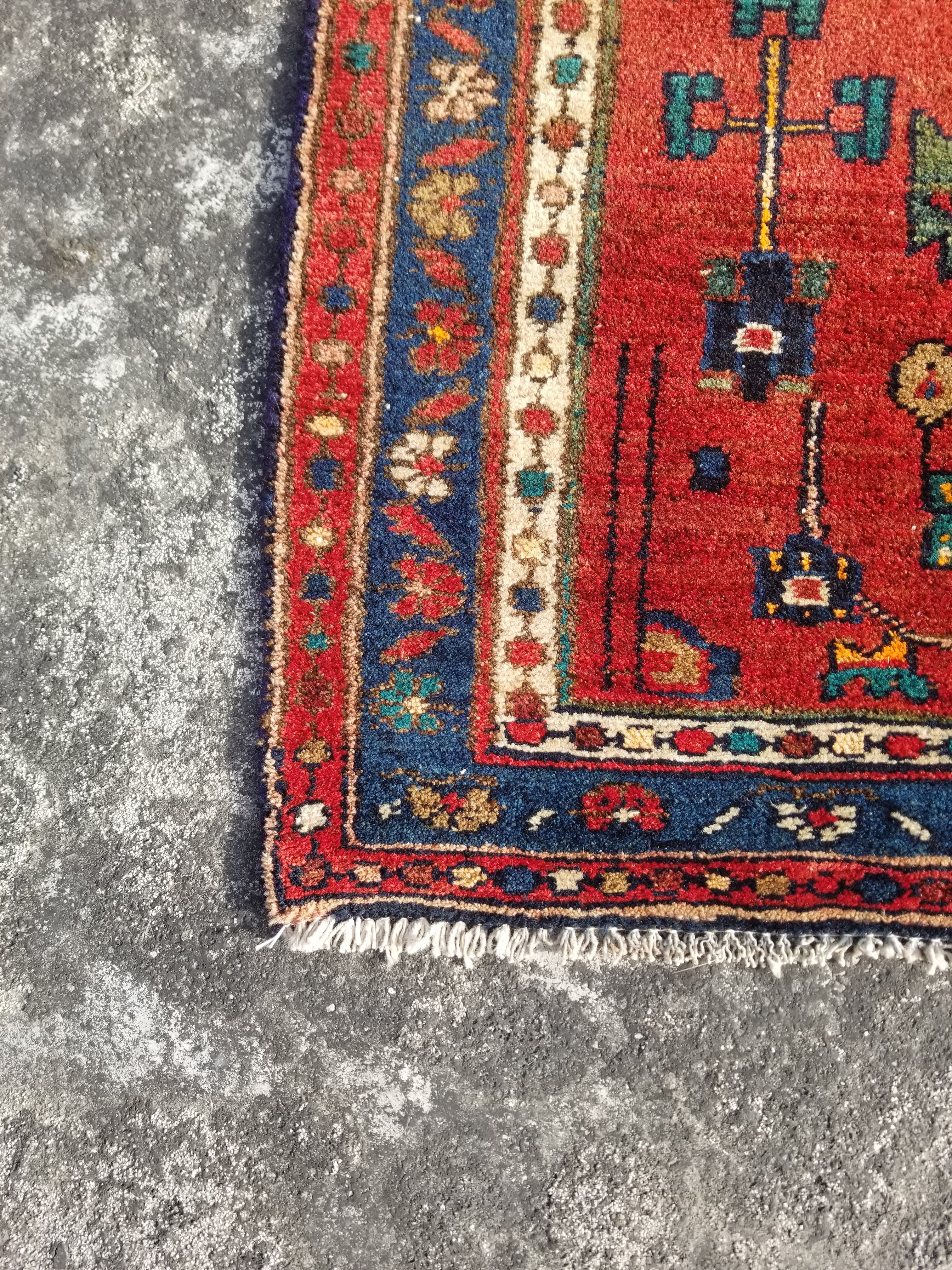 Distressed Vintage Traditional Handmade Heriz Wool Multicolor Runner 295x82cm