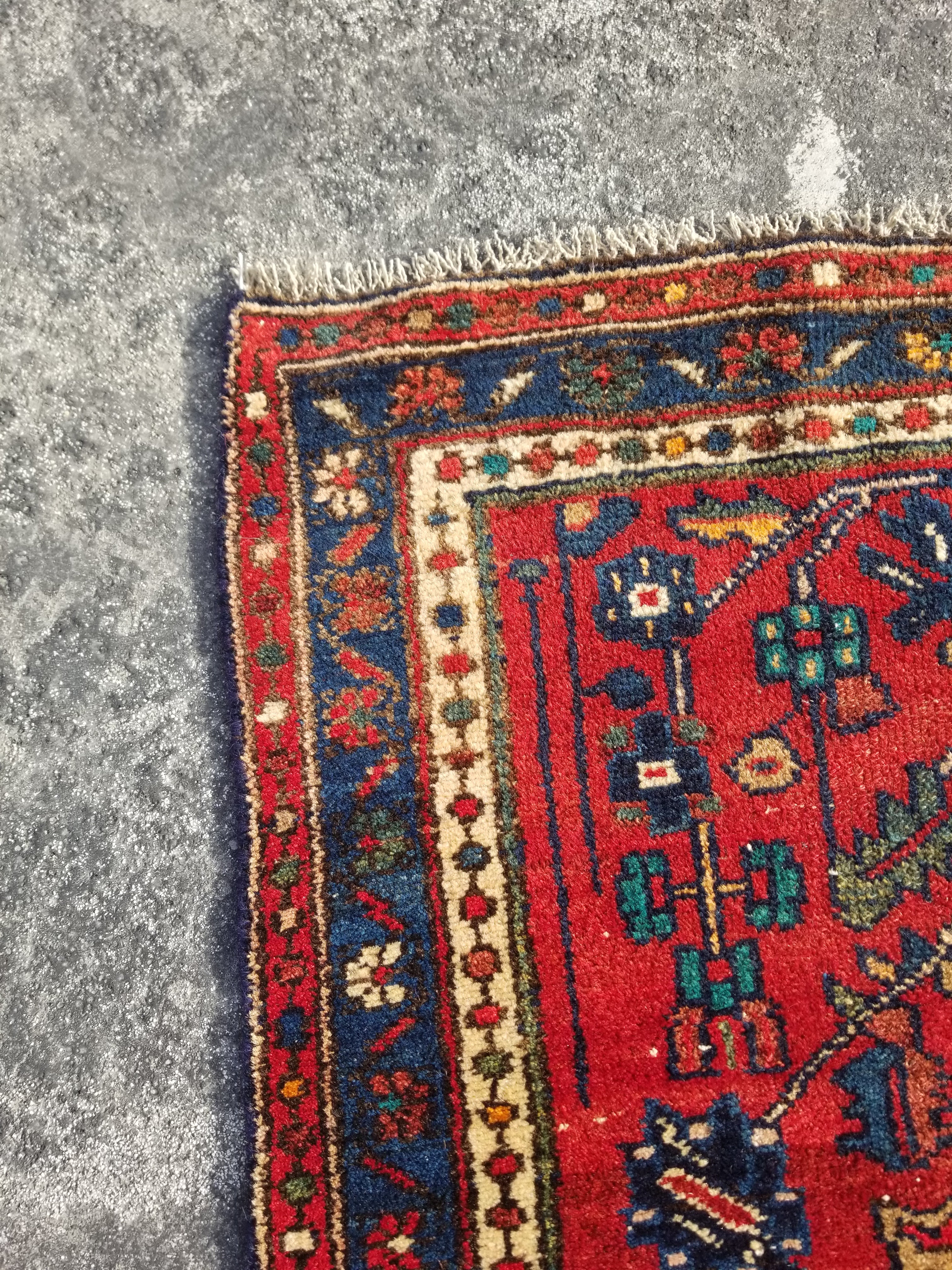 Distressed Vintage Traditional Handmade Heriz Wool Multicolor Runner 295x82cm