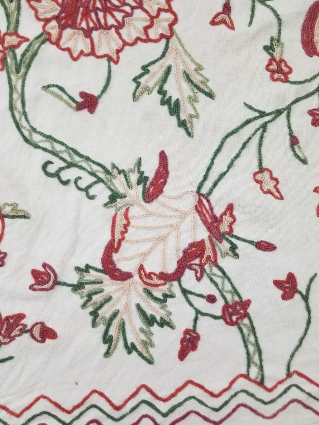 Vintage Traditional Indian Kashmiri Wool Crewel Work Floral Textile 224x150cm