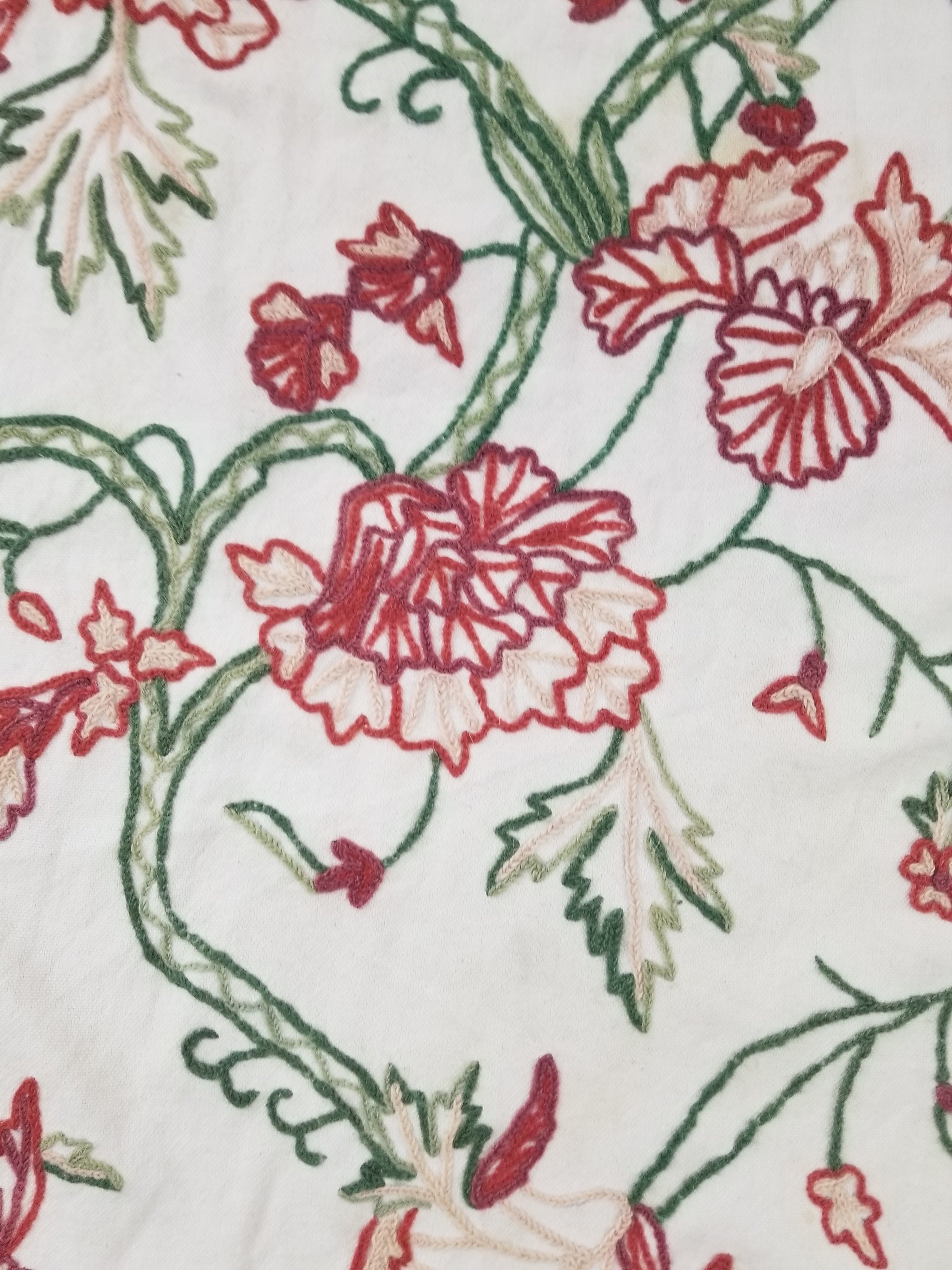 Vintage Traditional Indian Kashmiri Wool Crewel Work Floral Textile 224x150cm