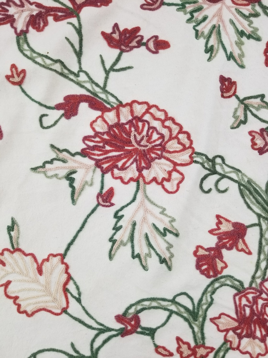 Vintage Traditional Indian Kashmiri Wool Crewel Work Floral Textile 224x150cm