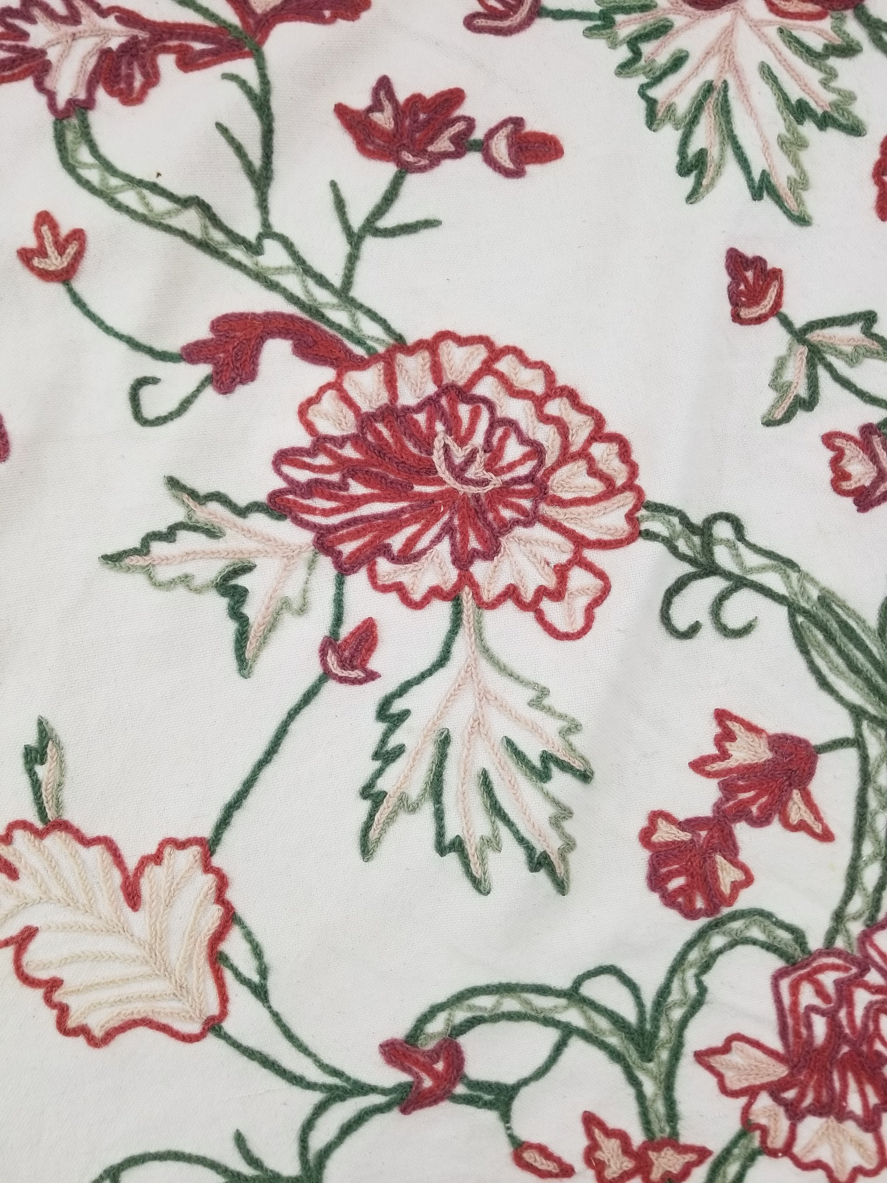 Vintage Traditional Indian Kashmiri Wool Crewel Work Floral Textile 224x150cm