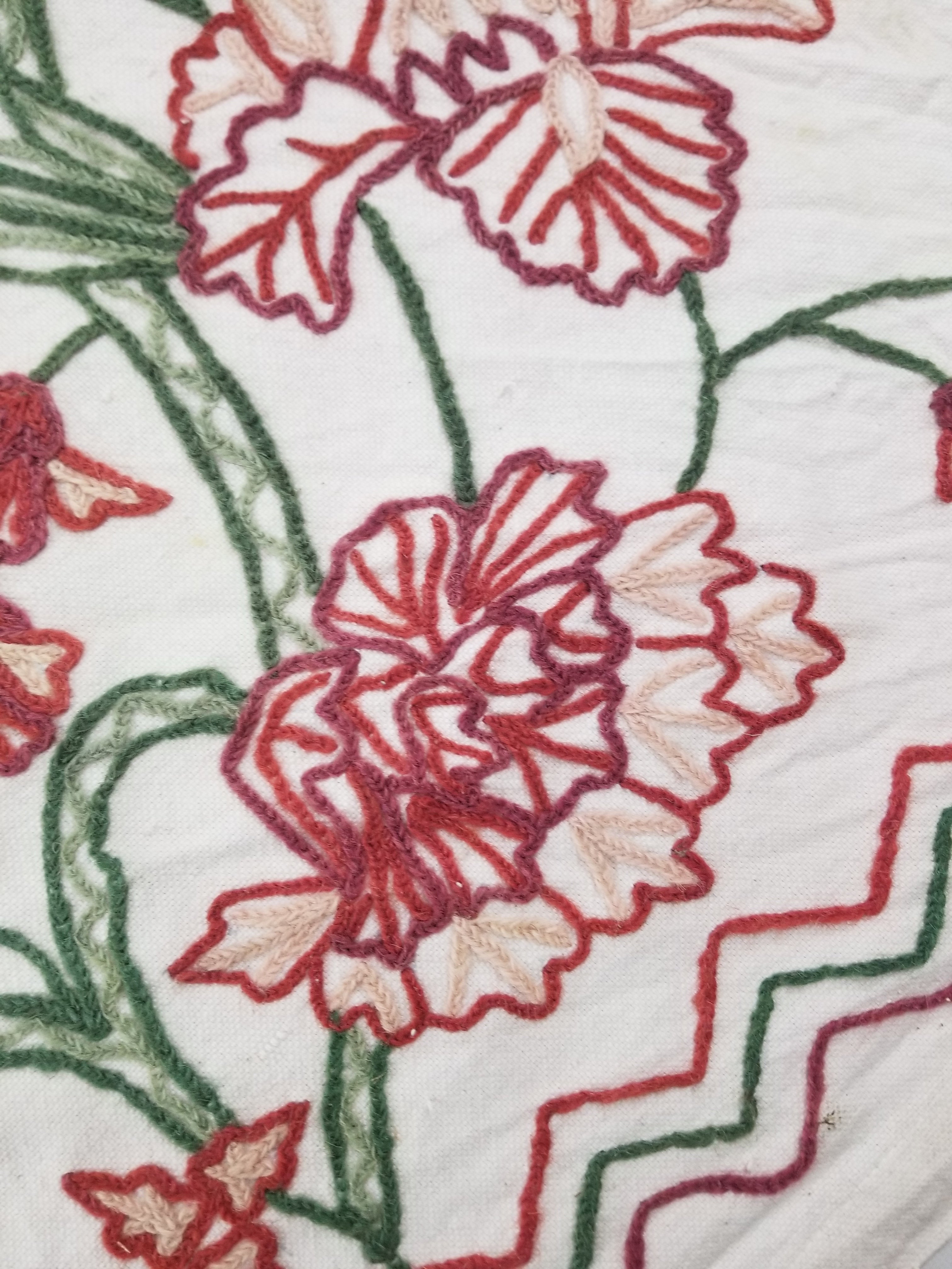Vintage Traditional Indian Kashmiri Wool Crewel Work Floral Textile 224x150cm