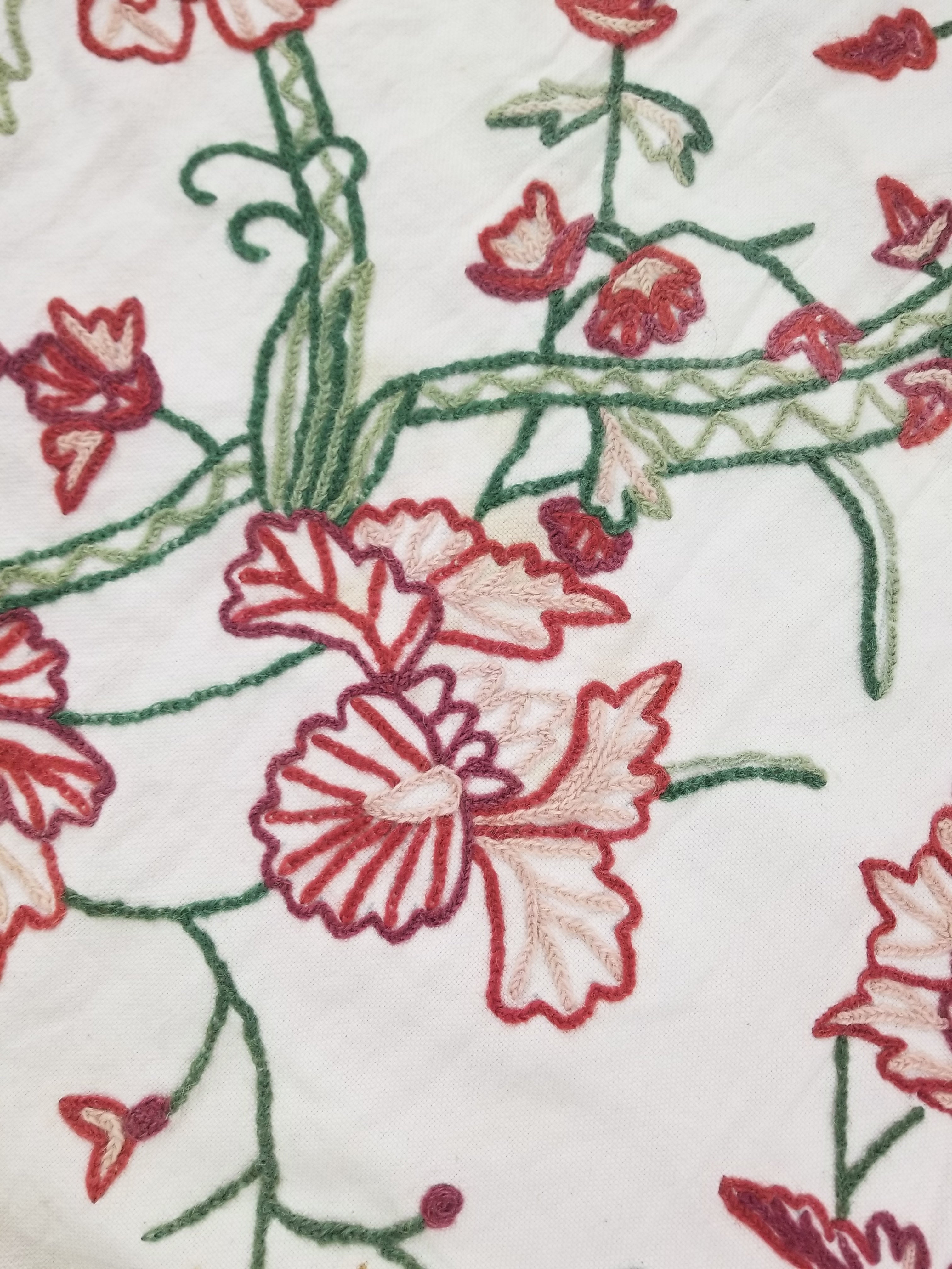Vintage Traditional Indian Kashmiri Wool Crewel Work Floral Textile 224x150cm