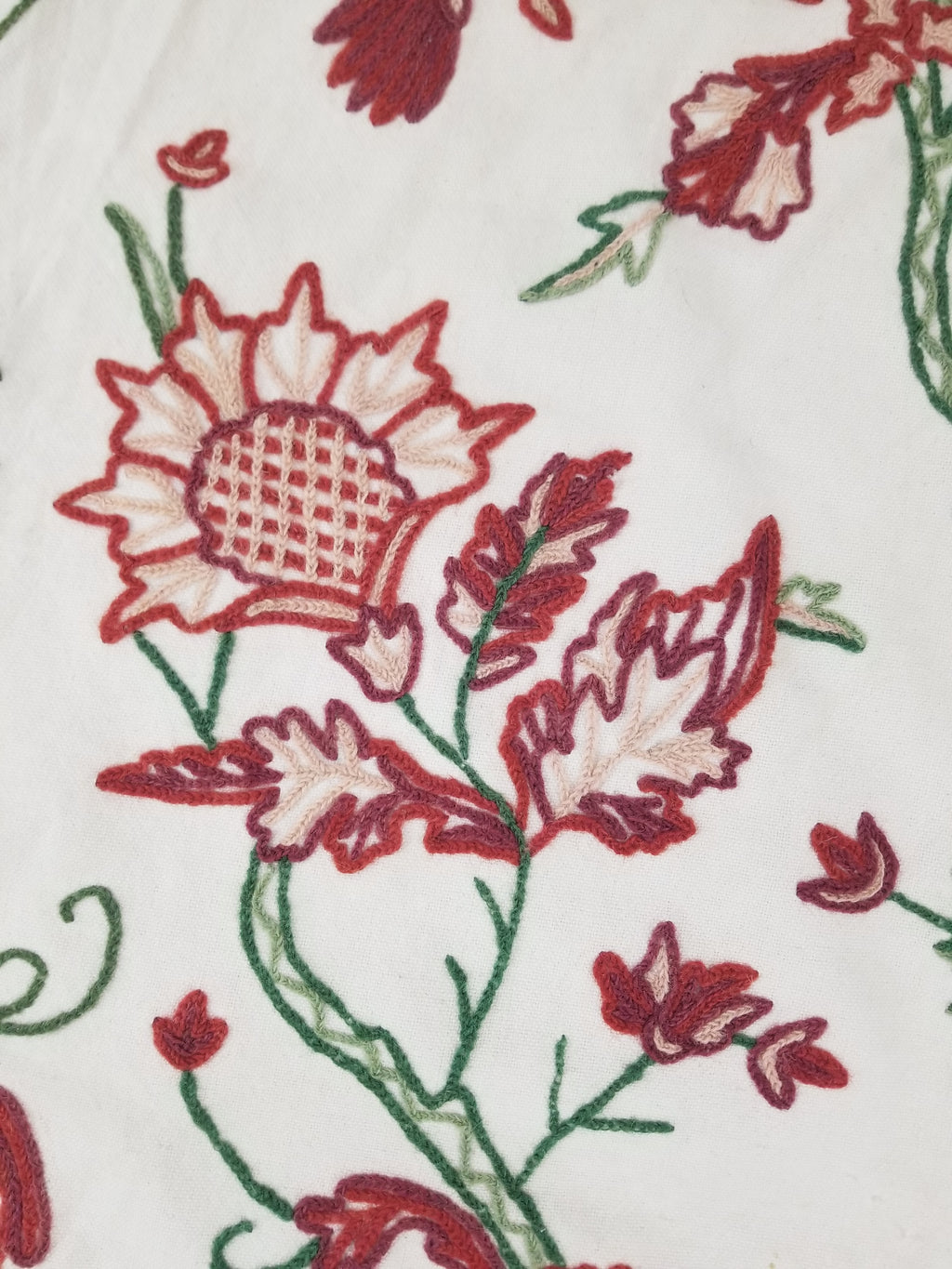 Vintage Traditional Indian Kashmiri Wool Crewel Work Floral Textile 224x150cm