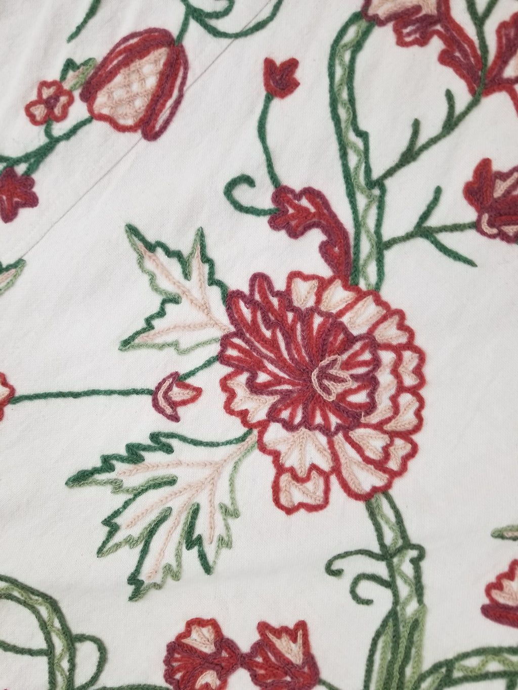 Vintage Traditional Indian Kashmiri Wool Crewel Work Floral Textile 224x150cm